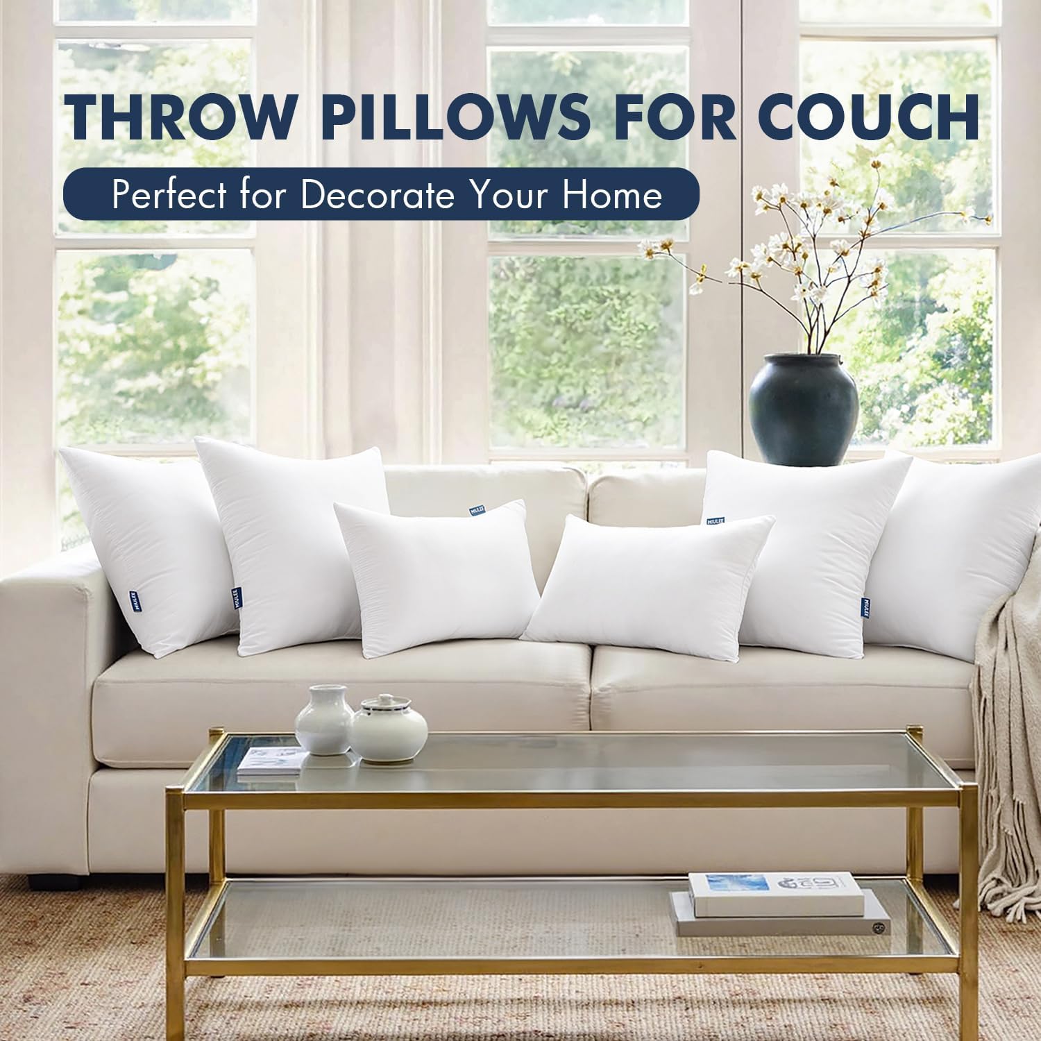 MIULEE Throw Pillows Inserts, Pack of 2 18x18 Inch 100% Virgin Fiber Filling Bed Couch Pillows - Image 6