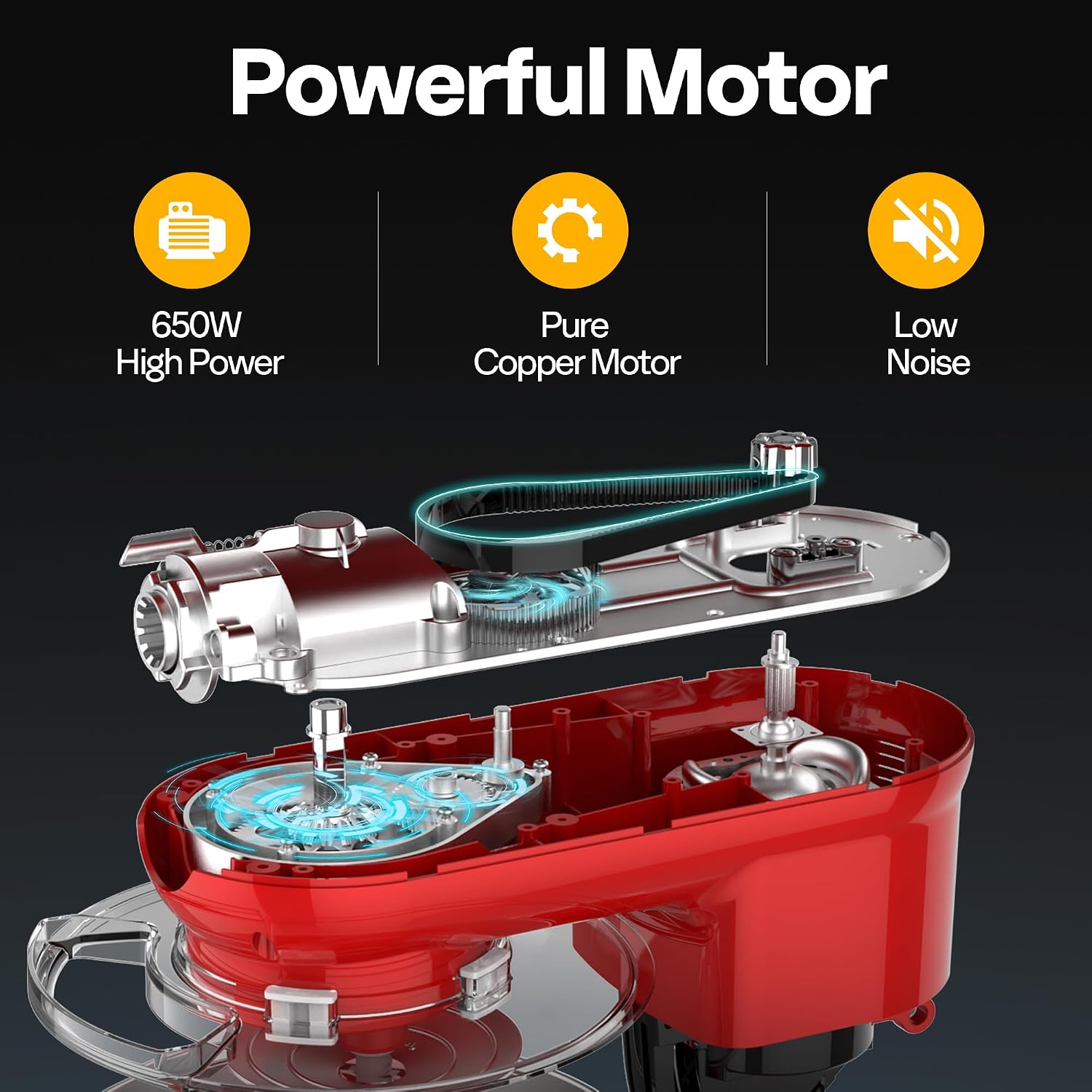 VIVOHOME 3-in-1 Stand Mixer, 6 Quart Electric Tilt-Head Kitchen Mixer with Bowl, Multifunctional Food Mixer with Meat Grinder and Blender Attachments, Dough Hook, Beater, and Whisk, Red - Image 2