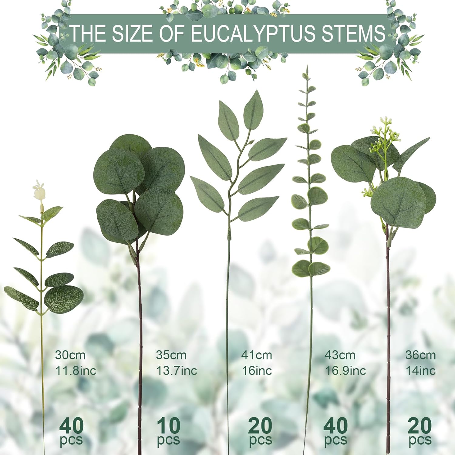 lovemoon 130 Pcs Artificial Mixed EucalyptusStems Bulk, 5 Kinds of Faux GreeneryEucalyptus Leaves Bulk for Vase Wedding DIY Bouquets Floral Arrangement Home Decor (130, Green) - Image 2