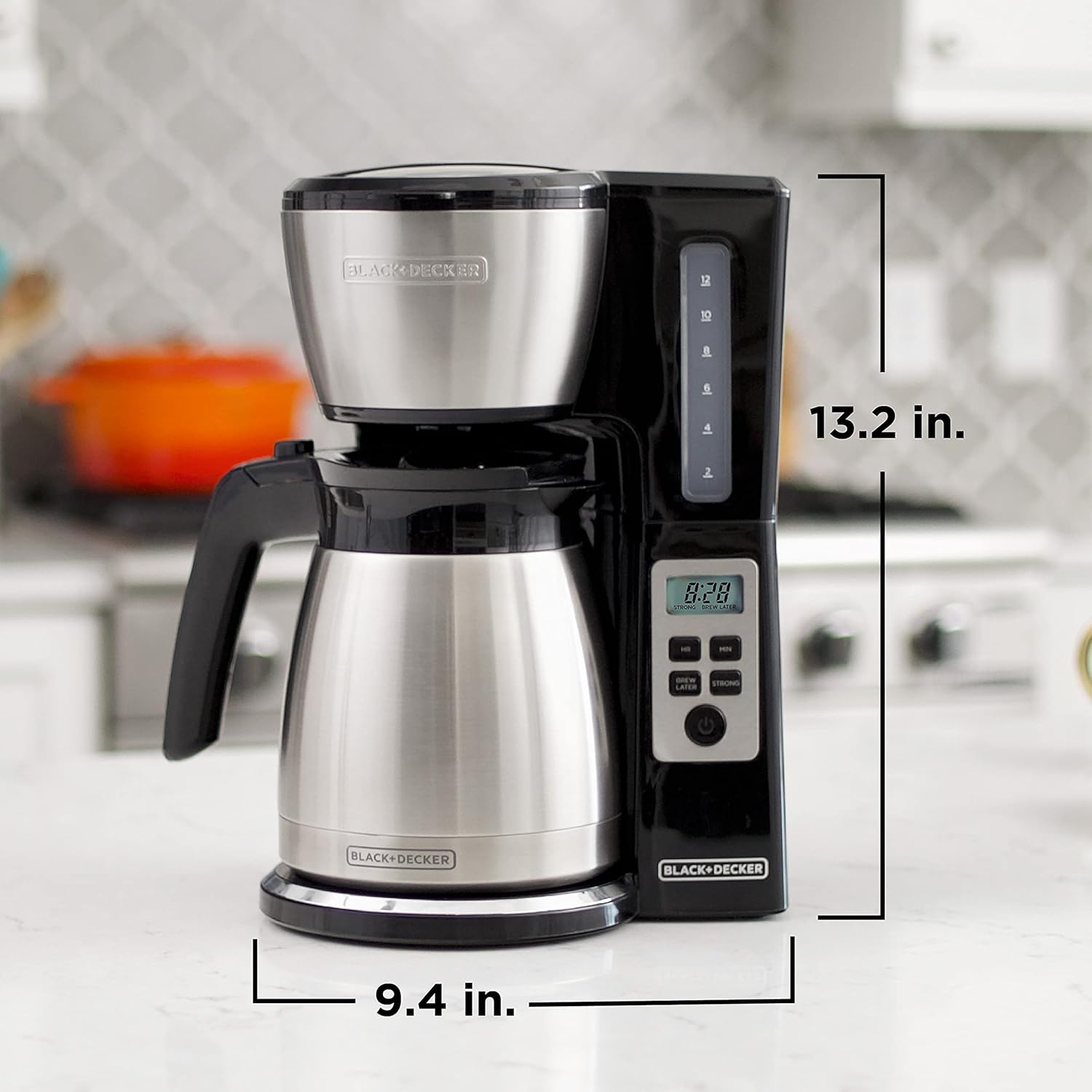 BLACK+DECKER 12 Cup Thermal Programmable Coffee Maker with Brew Strength and VORTEX Technology, Black/Steel, CM2046S - Image 8