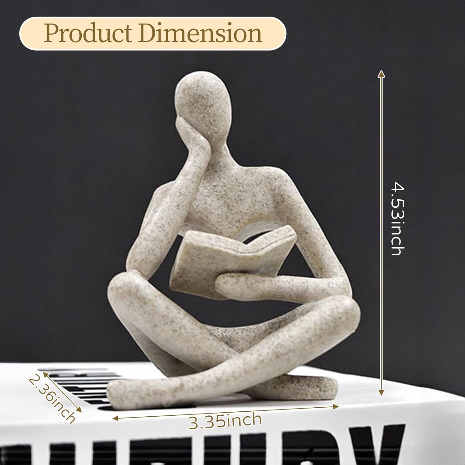 UTTCMK Bookshelf Decor Thinker Statue - Abstract Art Reading Thinker Sculpture Figurine Aesthetic, Modern Home Decoration for Living Room Office Shelves Coffee Table Desk Decor(Beige) - Image 7