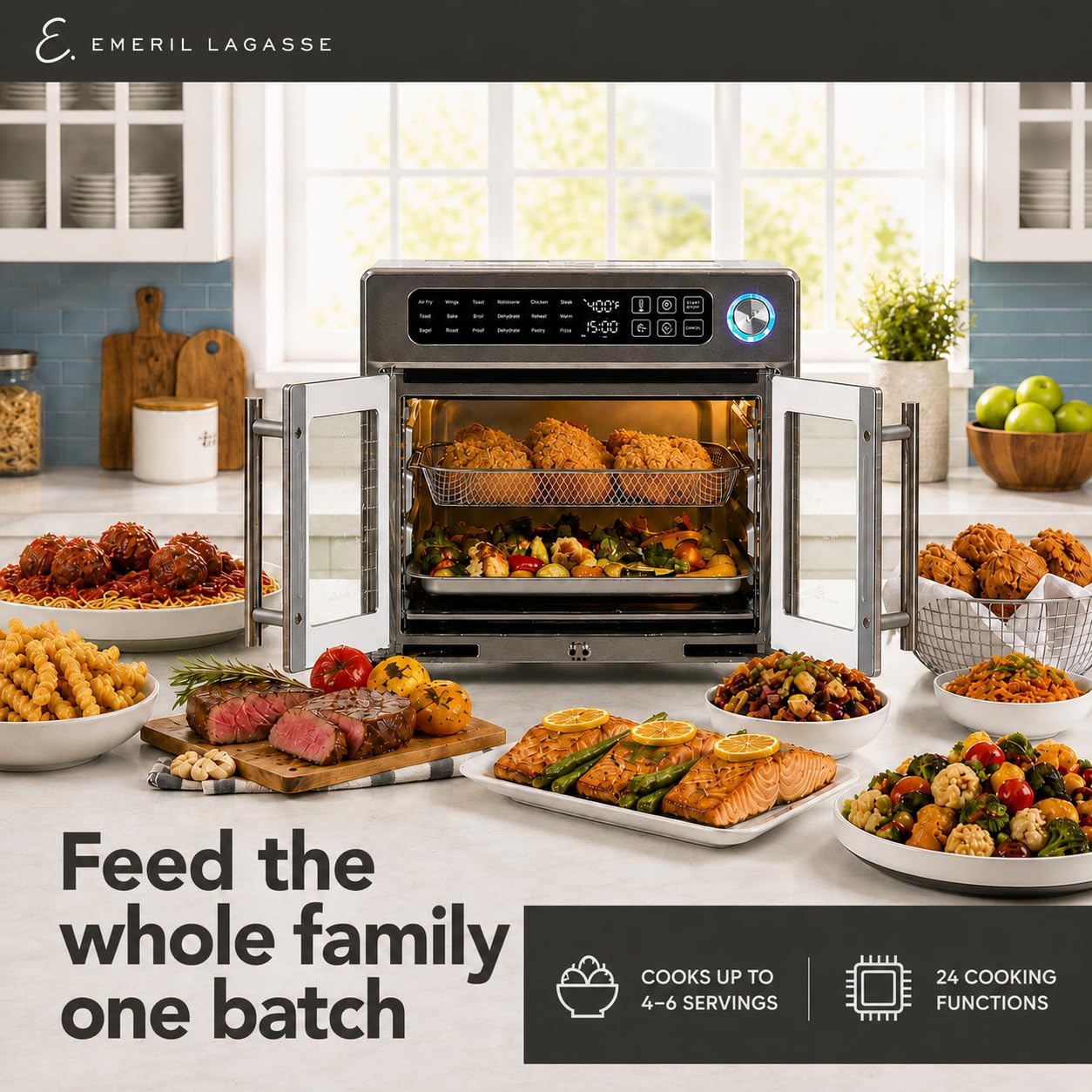 Emeril Lagasse Extra Large French Door Air Fryer Toaster Oven Combo, 24 Cooking Functions and Digital Controls, 7 Accessories Included, Stainless Steel Finish, 26QT Capacity - Image 2