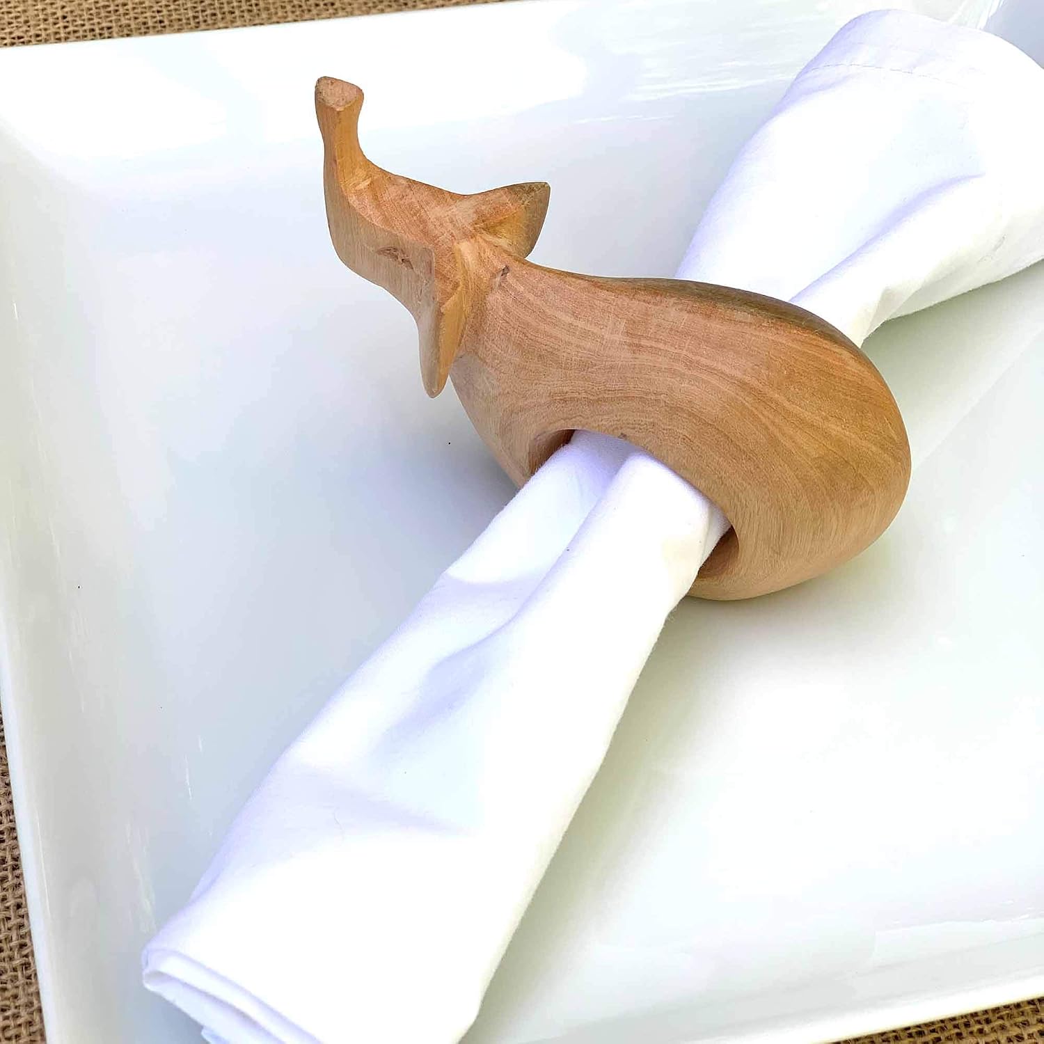 Global Crafts - Handcarved Mahogany Wooden Napkin Ring Holders, Elephant, Set of 6 - Rustic Decor - Image 4