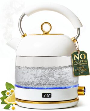 White Electric Tea Kettle with Temp...
