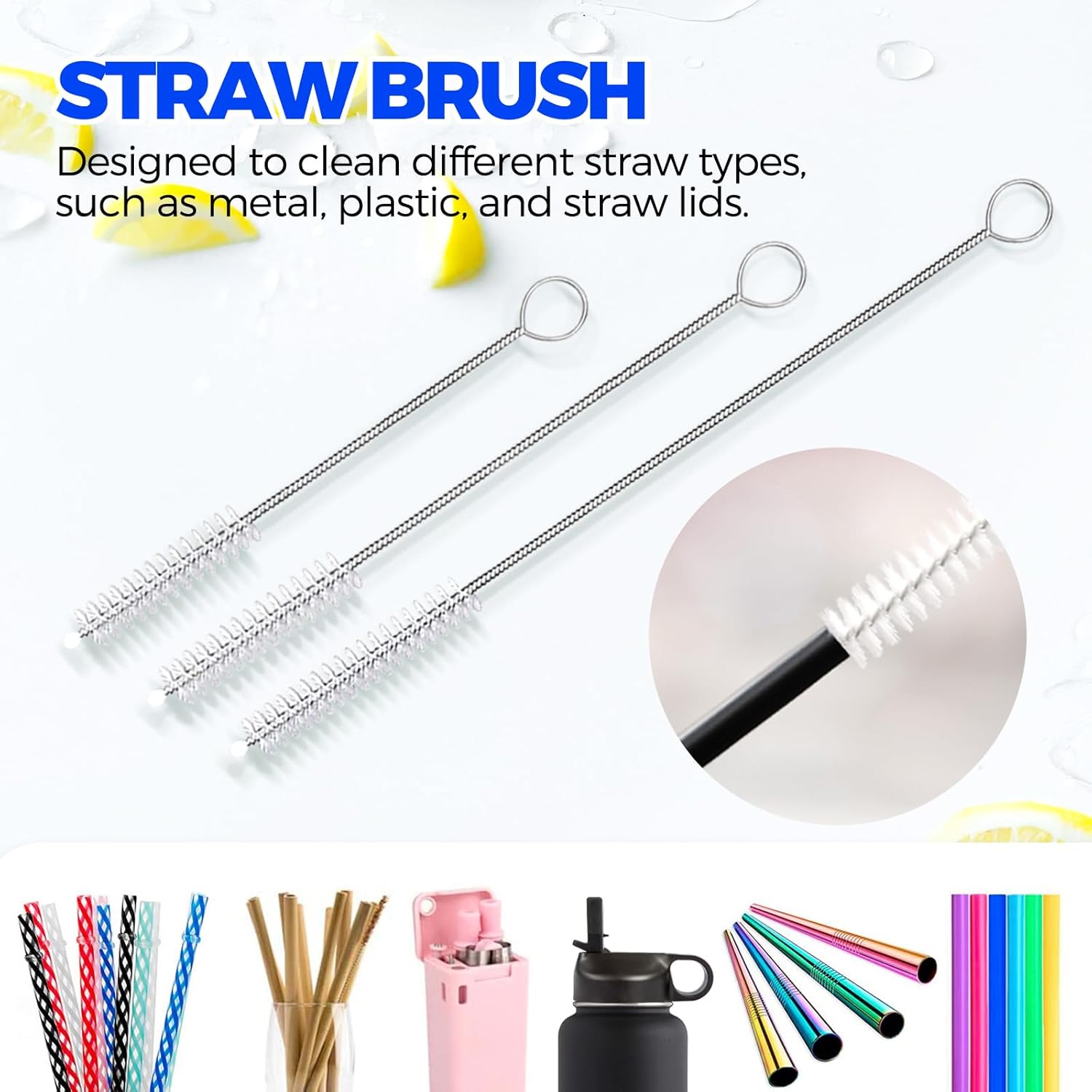 Holikme 6 Pack Dish Brush Set with Bottle Brush, Dish Scrub Brush, Pan Brush and 3 Straw Brushes, Deep Cleaning Handle Brush with Scraper Tip for Kitchen Sink Dishes Bottle Cup Pot and Pans (Gray) - Image 5