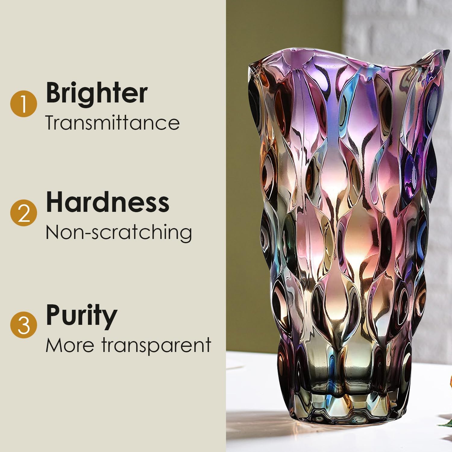 CEMABT Glass Vases for Flowers,Thickened 3.4 lb Morden vases for Tables Centerpieces, vase for Home Decor, Crystal,Colorful and Clear Rose Large Vases Christmas Day Gifts(Heavy Duty) - Image 4