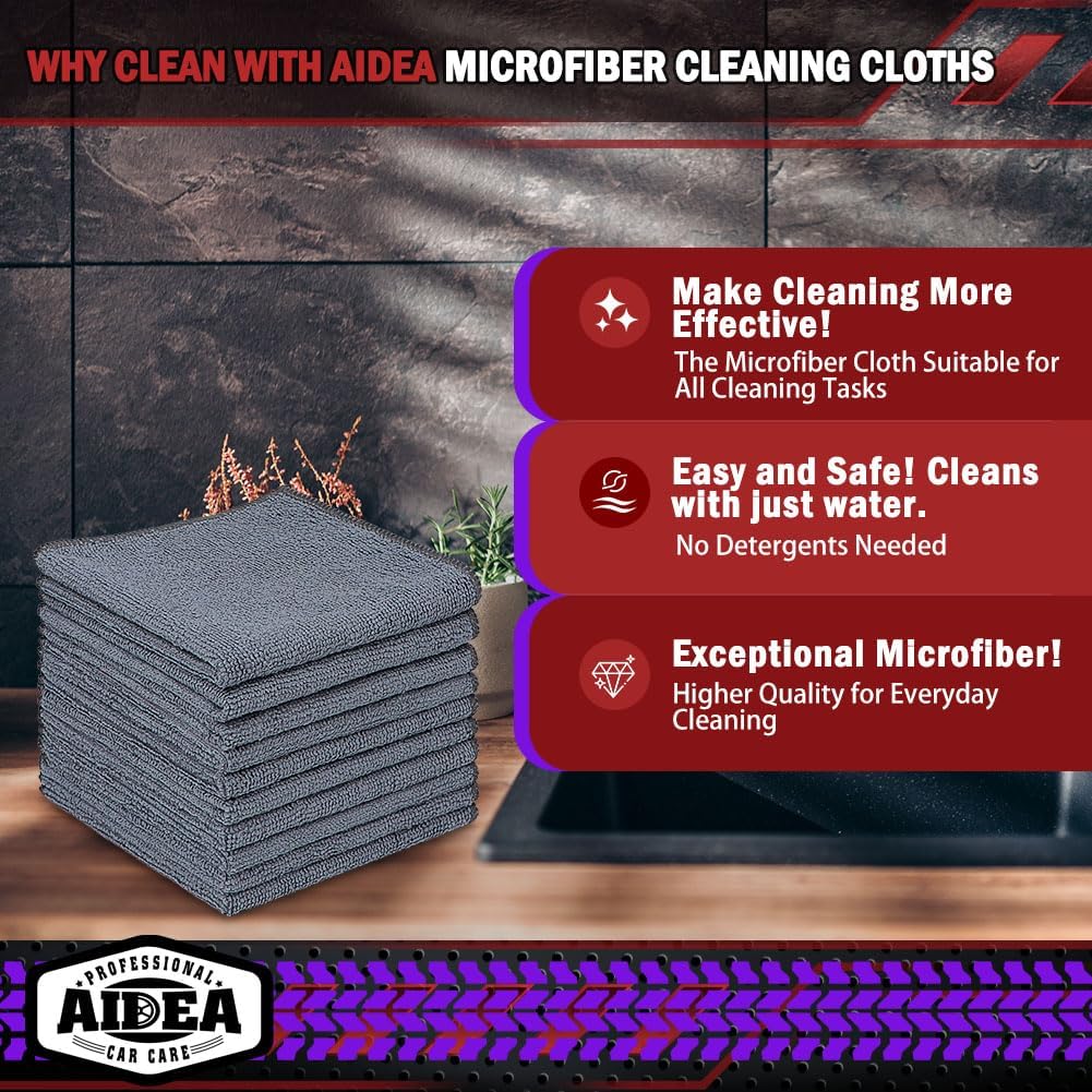 AIDEA Microfiber Cleaning Cloth Grey 150PK, Microfiber Towels for Cars, Premium Car Cloths, Dusting Cloth Lint Free Cleaning Rags for SUVs, House, Kitchen, Window, Workshops,12×12" - Image 2