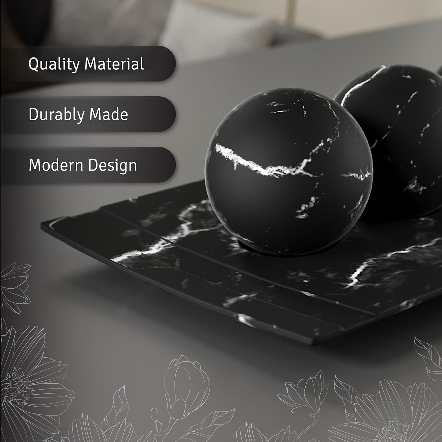 Creative Scents Black Marble Look Home Decor Bowl and Orb Set - Coffee Table Decor for Living Room - Centerpiece Table Decorations for Dining Table, Kitchen Counter, Foyer - Elegant House Decoration - Image 6