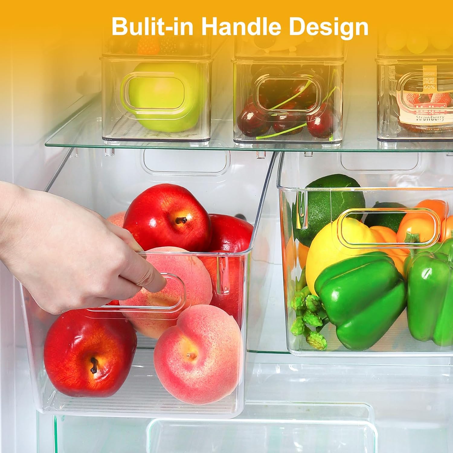 Hudgan Set of 8 Clear Plastic Storage Bins 4 Large and 4 Small Stackable Storage Containers for Pantry Organizers and Kitchen Storage, Cabinet, Freezer, Under Sink Organization - Image 3
