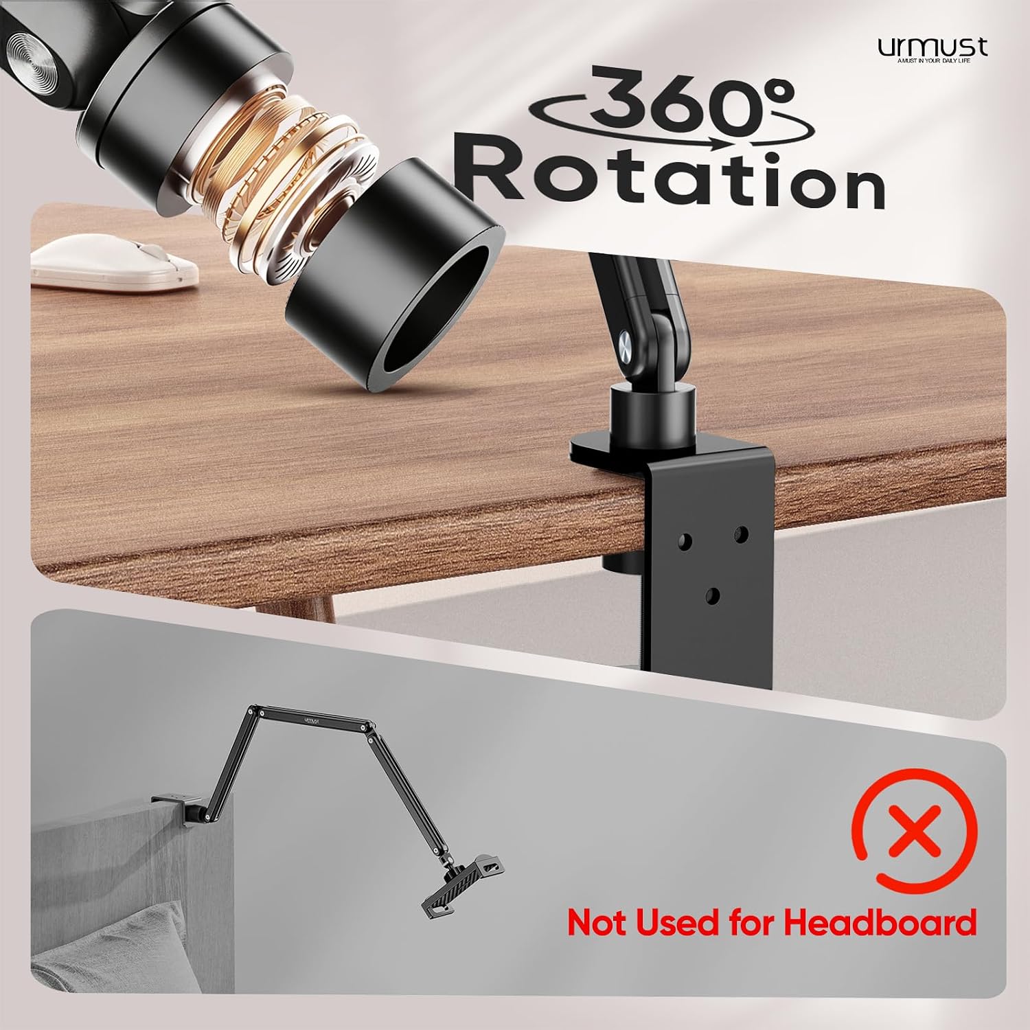 Urmust Tablet Stand for Desk, Adjustable iPad Holder for Bed, 360° Rotation, Sturdy Aluminum Tablet Arm Mount for 4.7"-15.6" iPad Pro/Air/Mini, iPhone, Galaxy Tab, for Kitchen, Work, Video Call - Image 8