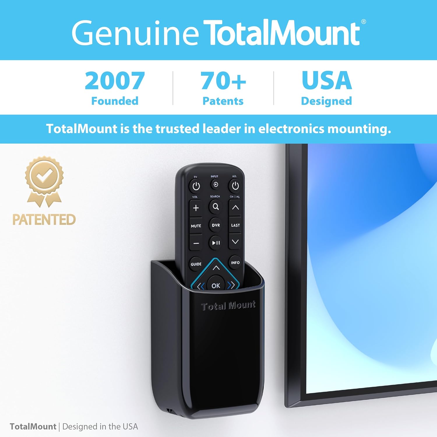 TotalMount Hole-Free Remote Control Holder – Eliminates Need to Drill Holes in Your Wall (Black, Quantity 1) - Image 5