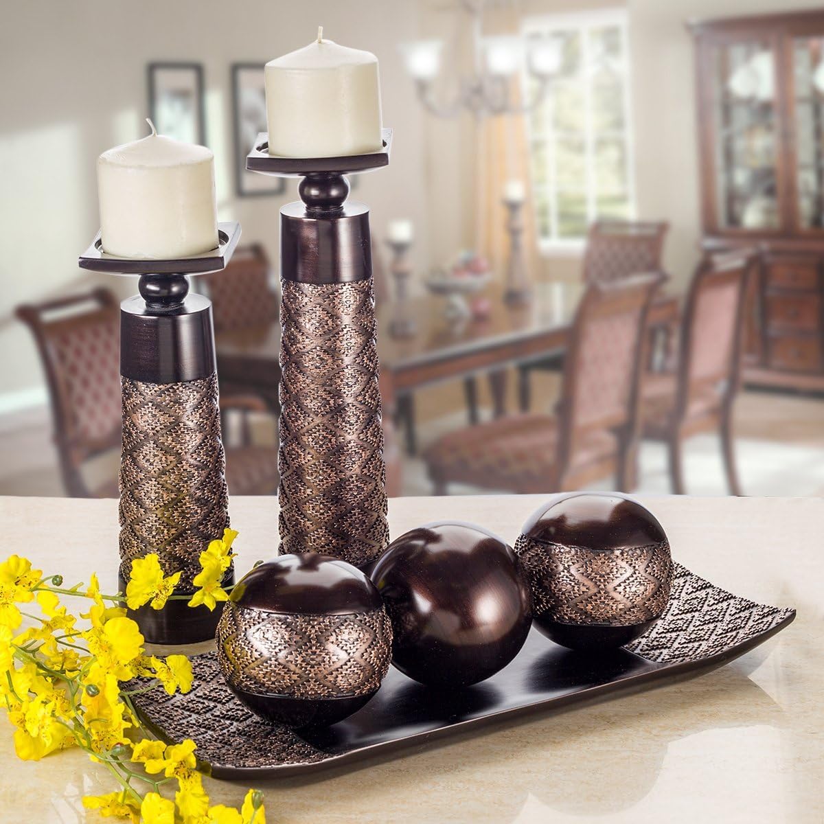 Creative Scents Dublin Brown Tray and Ball Set - Living Room, Entry Table Decor Centerpiece Table Decorations - Decorative Tray for Dining Room, Accent Decor Bowl for House Decoration - Image 5