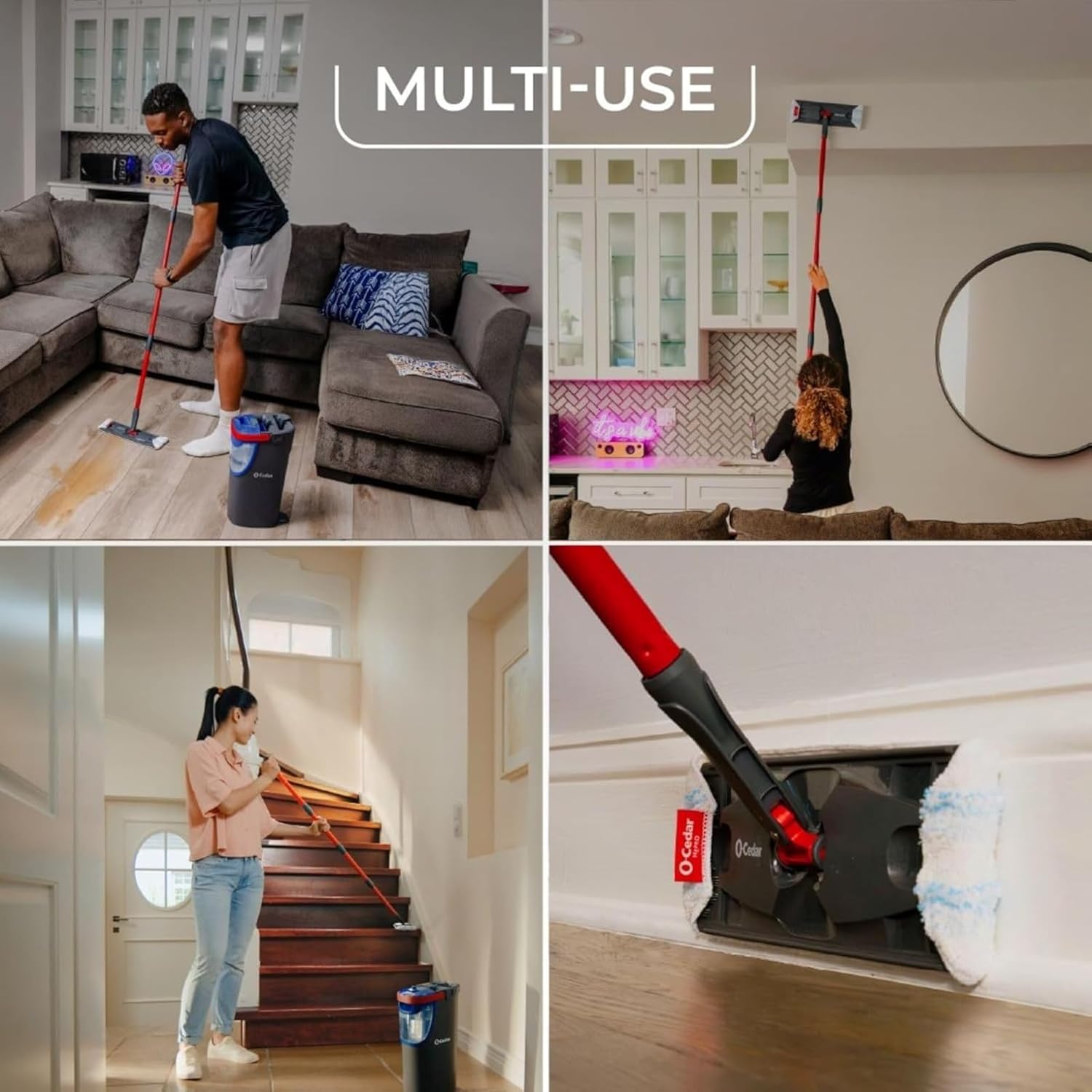 O-Cedar H2prO Flat Mop System with 1 Mop Head Refill | Quick Cleaning Tool | Clean with Clean Water | Machine Washable Reusable Microfiber Mop Pad | Safe on Wood Floors, Vinyl, Tile, Baseboards, Walls - Image 4