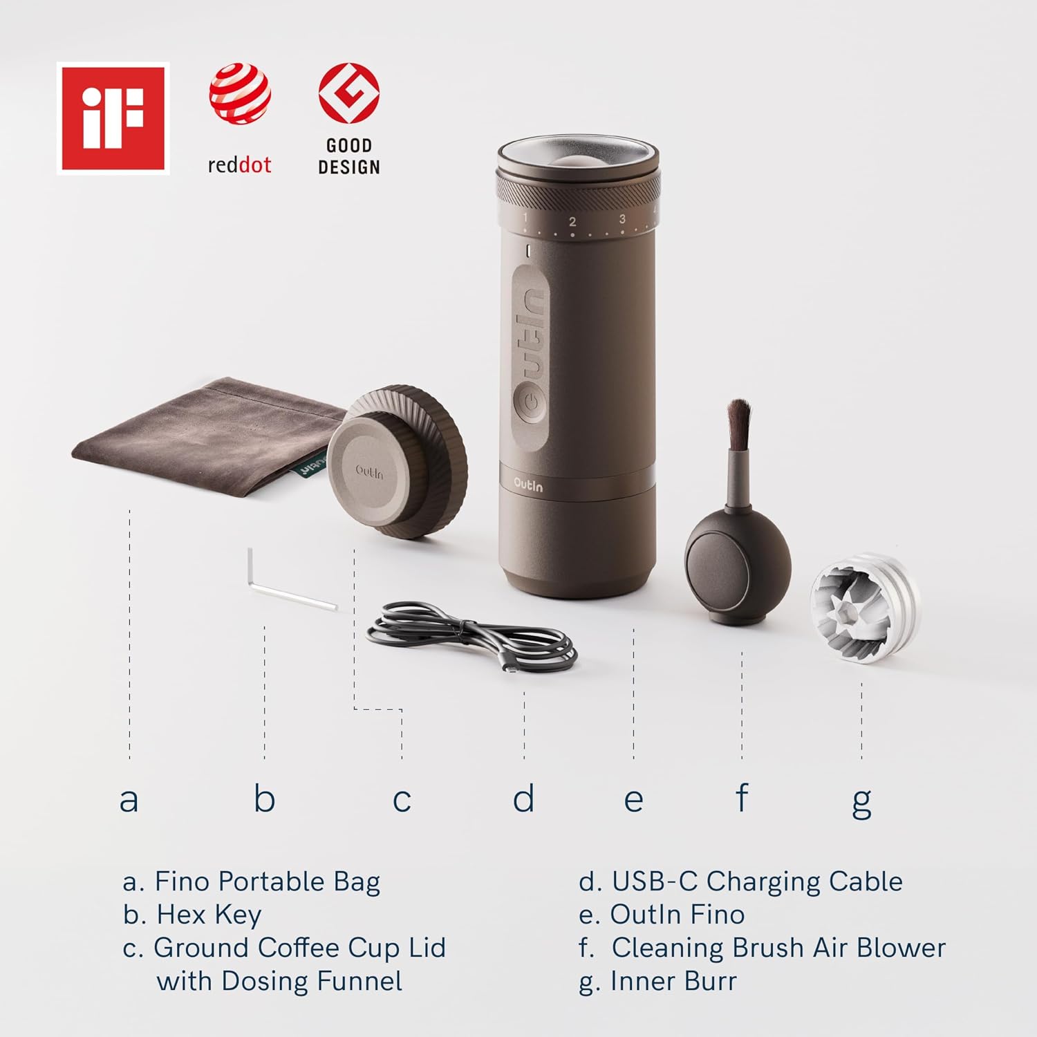 OutIn Nano Portable Electric Espresso Machine with Fino Portable Electric Coffee Grinder, Brown & Grey - Image 3
