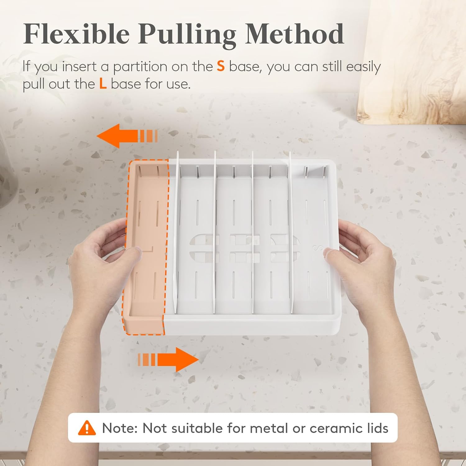 Lifewit Kitchen Cabinet Organizer for Food Contanier Lid, Expandable Lids Holder with 8 Adjustable Dividers & 9 Sections for Pantry Organizers and Storage, Home Drawer Organization, Large, 9.8"-17" - Image 6