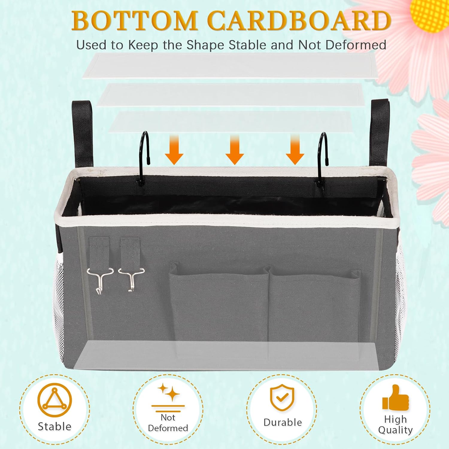 Bedside Storage Caddy/Bedside Hanging Storage Bag for Headboards Bunk Beds Dorm Rooms Book Phone Magazine Holder (Black) - Image 7