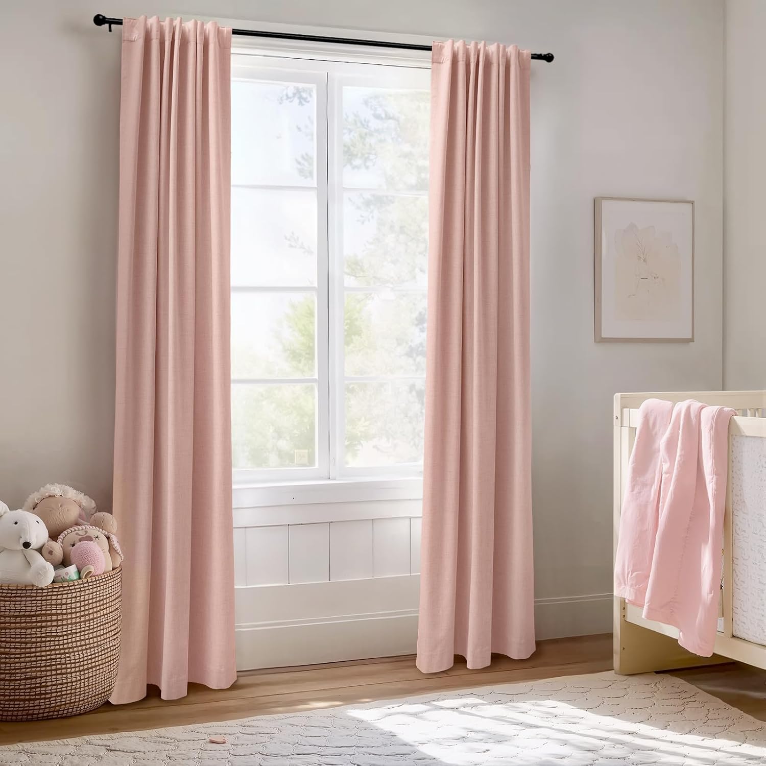 100% Blackout Shield Linen Blackout Curtains for Bedroom 84 Inches Long, Back Tab/Rod Pocket Living Room Drapes, Thermal Insulated Blackout Curtains 2 Panels Set, 50" W x 84" L, Blush Pink - Image 5