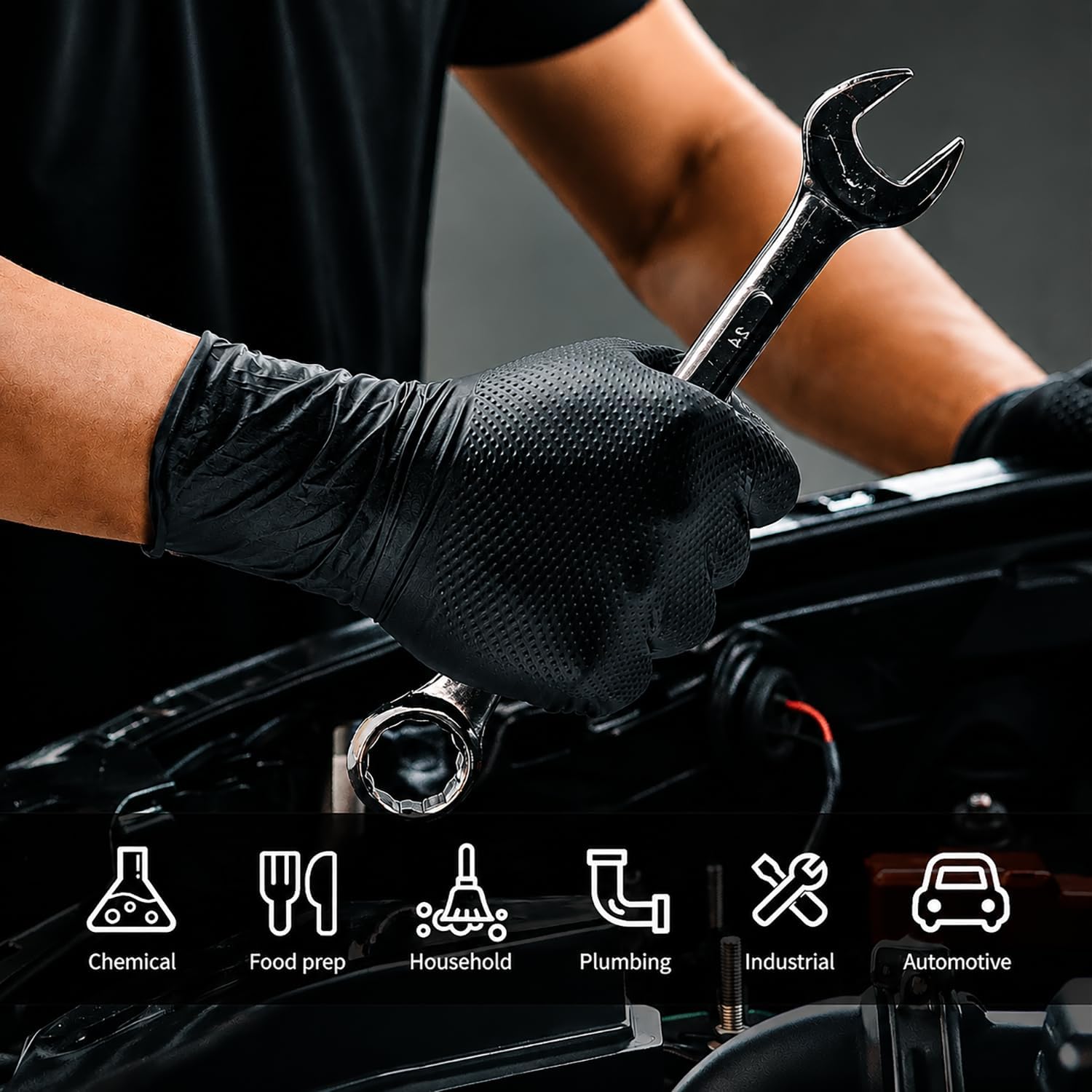 ANBOSON 10 Mil Heavy Duty Diamond Texture Nitrile Gloves, X-Large, 100 Ct | 10 Mil Diamond Grip, Heavy Duty Protection, Industrial Work, Automotive Repair, Mechanics, Equipment Maintenance, Secure Grip - Image 6