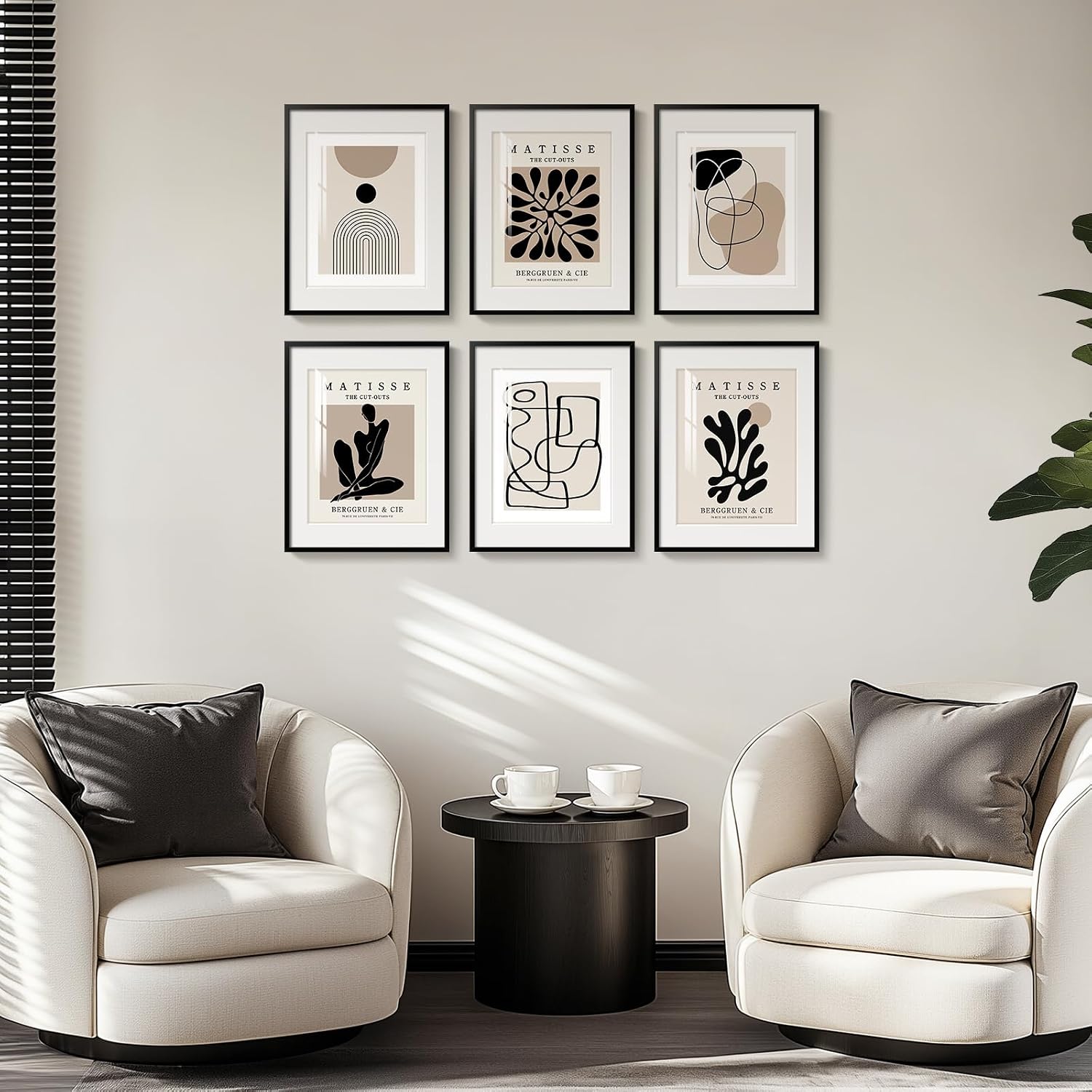 Framed Neutral Abstract Wall Art for Living Room, Set of 6 Minimalist Black Beige Prints Artwork for Walls, Modern Matisse and Geometric Pictures for Bedroom Dining Room Bathroom Wall Decor 11x14 In - Image 4