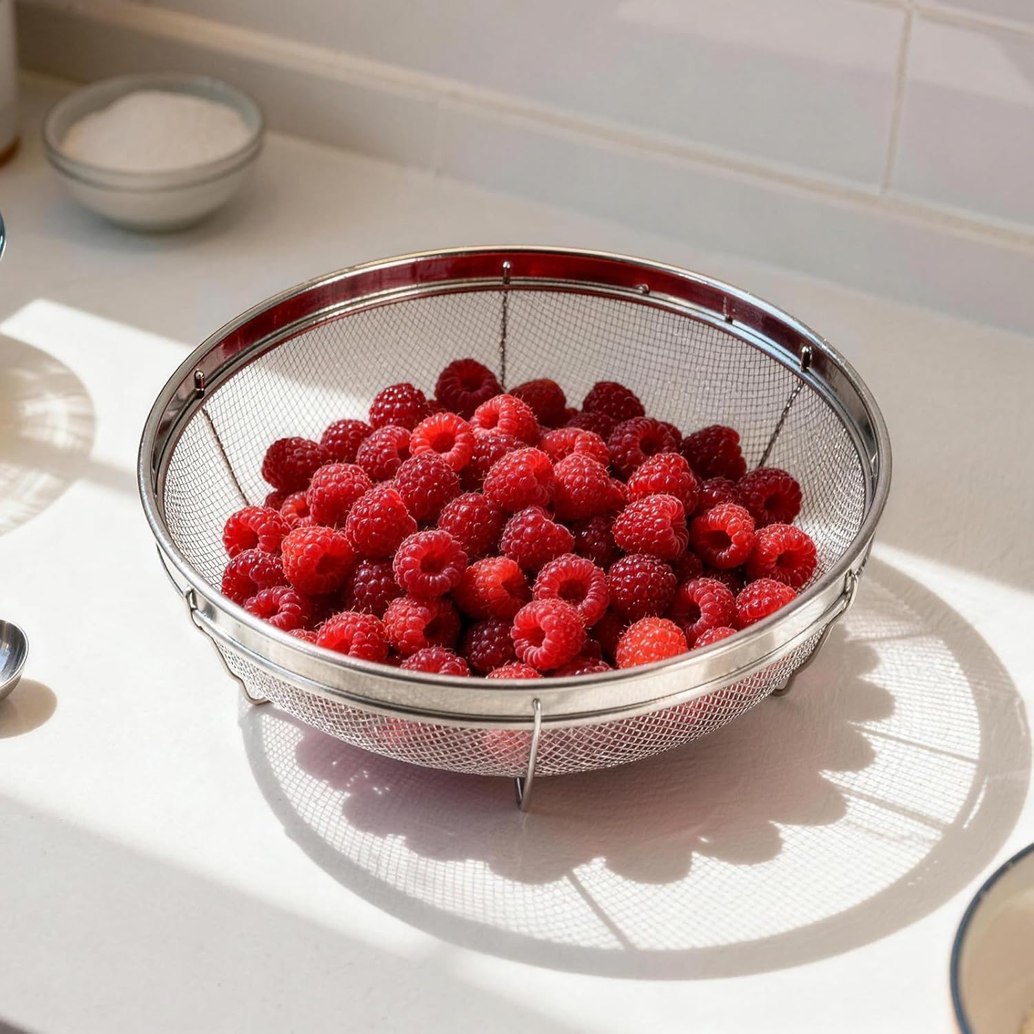 Fine Mesh Strainer for Kitchen, Stainless Steel Colander Bowl for Pasta, Rice, Fruit, Metal Net Baskets with Resting Base - Strain, Drain, Rinse (Diameter 9.84 inch) - Image 7