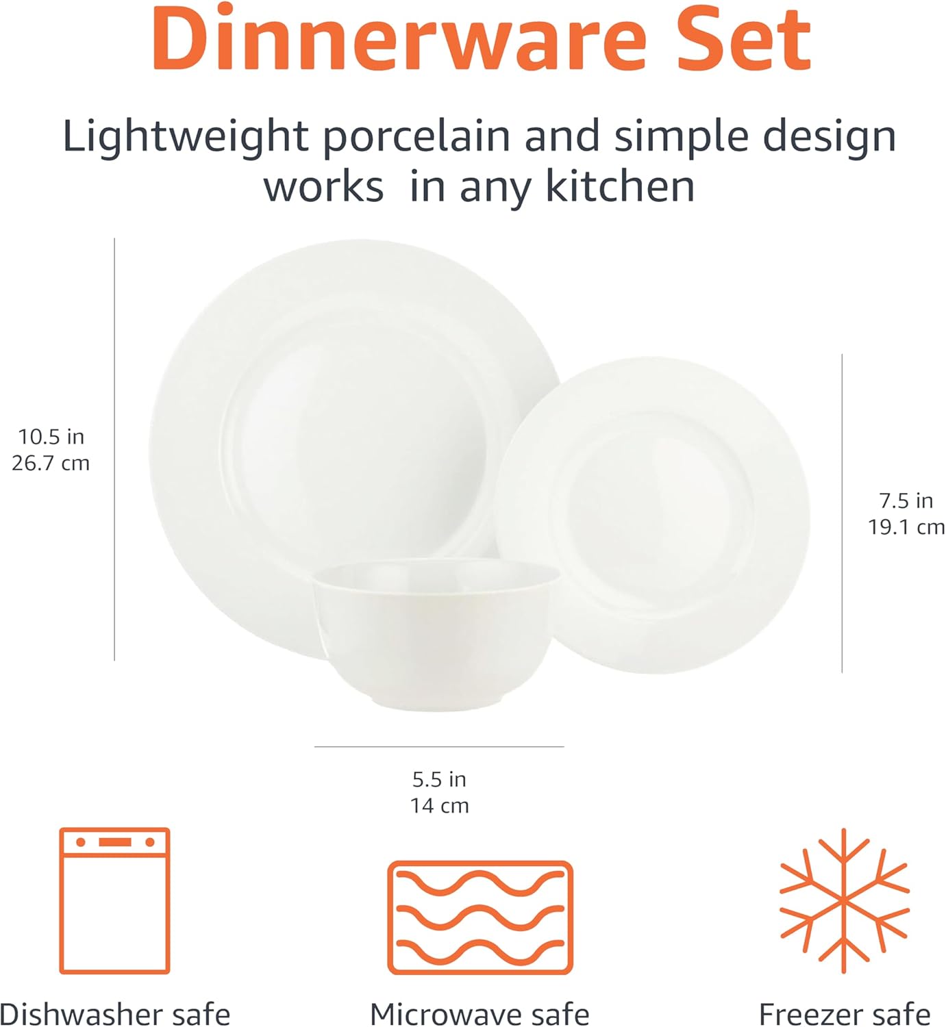 Amazon Basics Porcelain Dinnerware Set, Microwave and Dishwasher Safe, Service for 6, 18-Piece, Plates, Bowls, White - Image 7