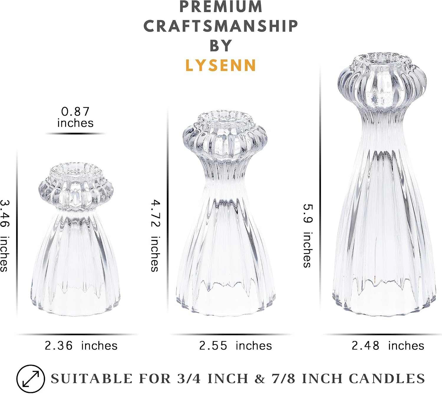 Lysenn Glass Candle Stick Holder Set of 3 – Premium Taper Candle Holders for Romantic Ambiance - Candle Sticks Holder Decor for Special Occasions - Pink - Image 6