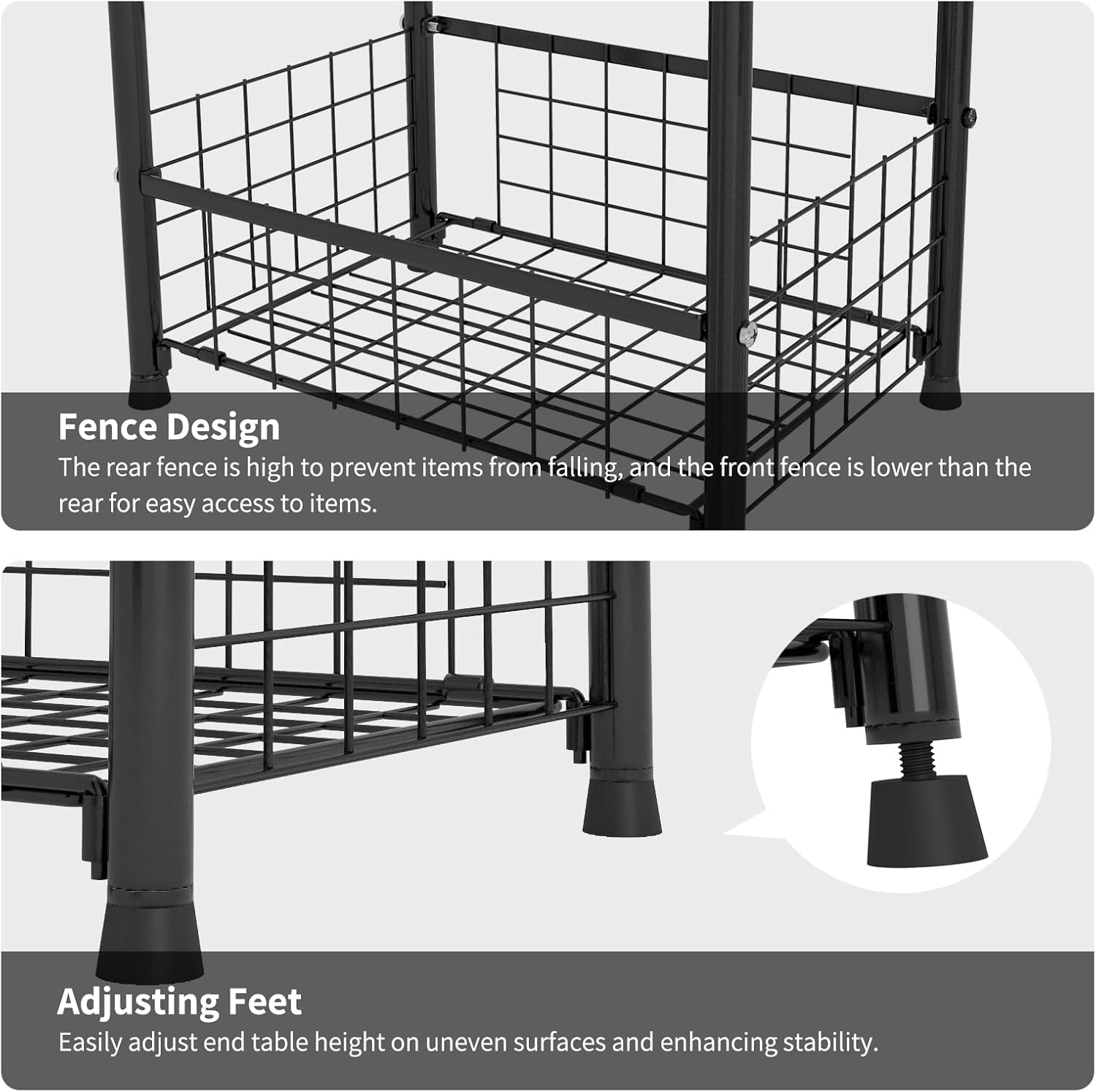 PROXRACER 3-Tier FreeStanding Open Shelf,Bathroom Organizer Shelves Unit with Adjustable Feet, Metal Steel Storage Tower Organizer Rack Basket Cart for Bathroom, Living Room, Balcony, Kitchen - Image 9
