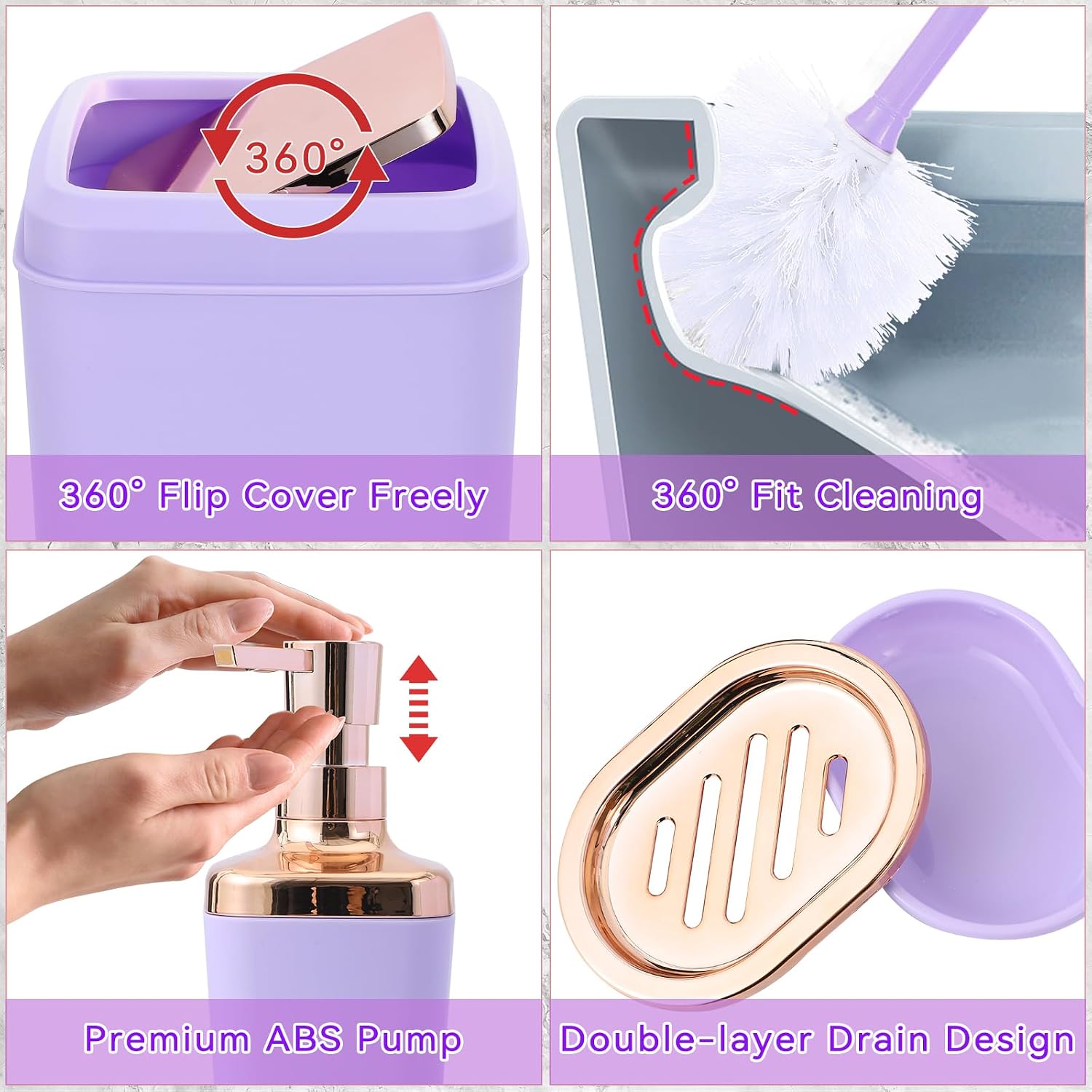 XLHOMO Bathroom Accessory Set–Bathroom Sets with Shower Curtain and Rugs, Non Slip Bathroom Rugs Super Absorbent, Light Purple Ombre Shower Curtain with Hooks, Lavender Bathroom Sets Complete for Home - Image 7