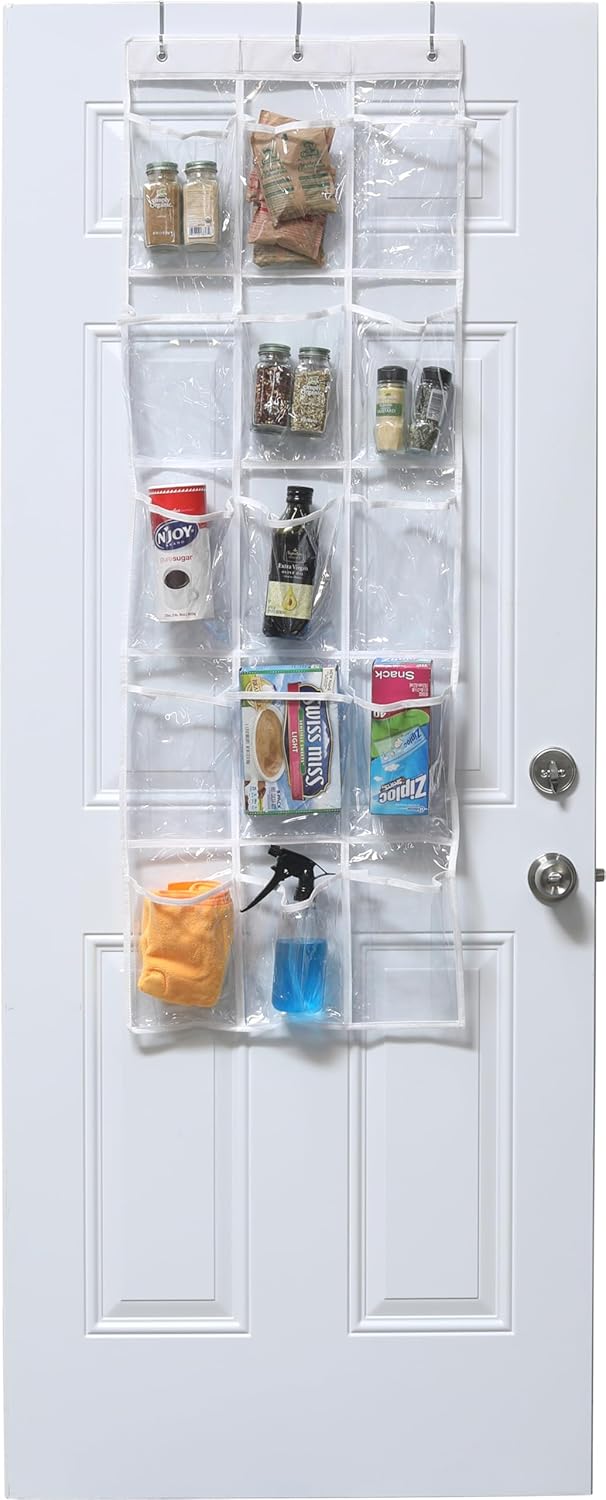 Simple Houseware 2-Pack Clear Over the Door Hanging Pantry Organizer (52" x 18") with 15 Pockets Each, Cabinet Hanging Storage for Kitchen - Image 4