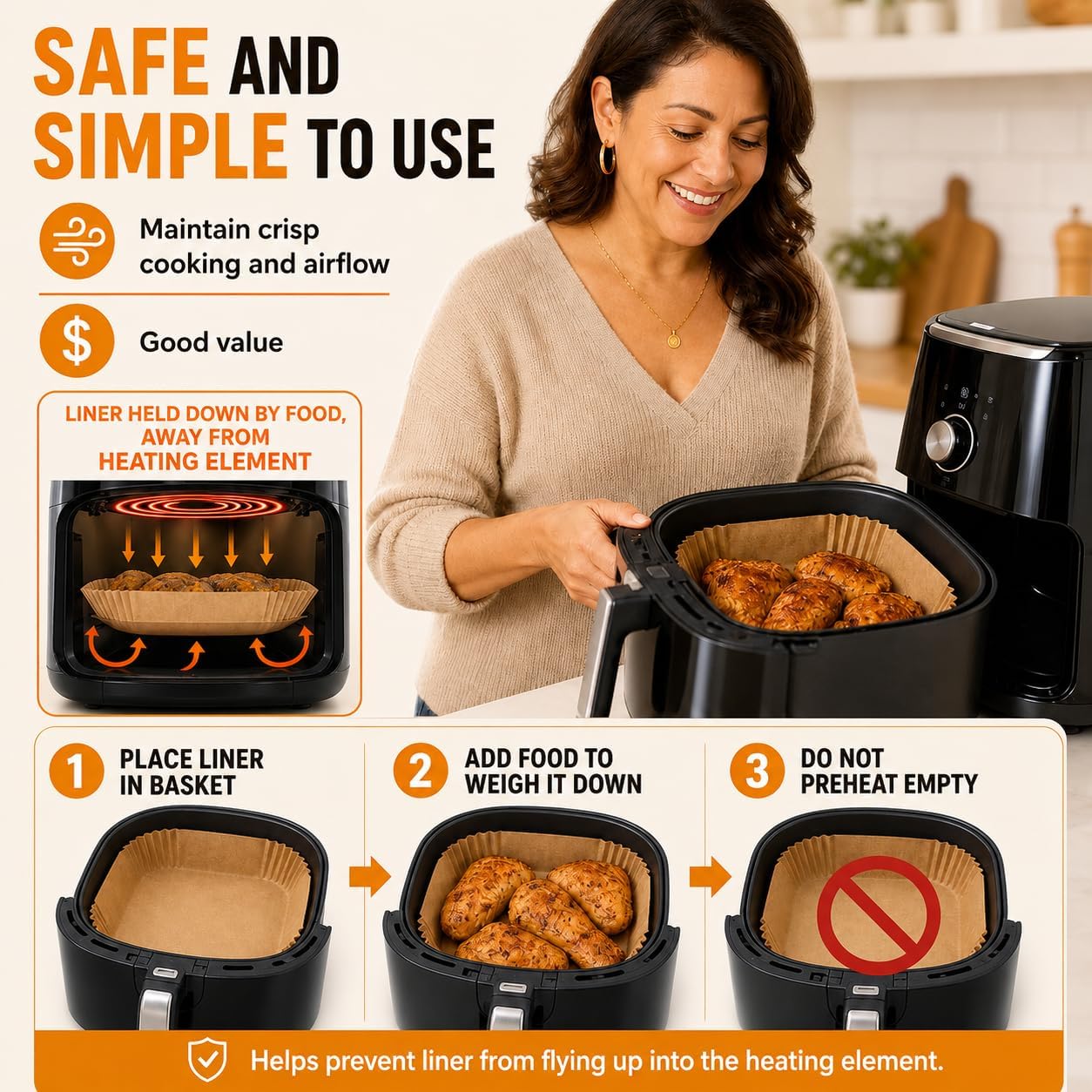 Air Fryer Paper Liners, 125Pcs Air Fryer Disposable Liners, Non-Stick and Oil Proof for Easy Cleanup, 8” Square for 5-8 qt Basket by Baker's Signature - Image 5