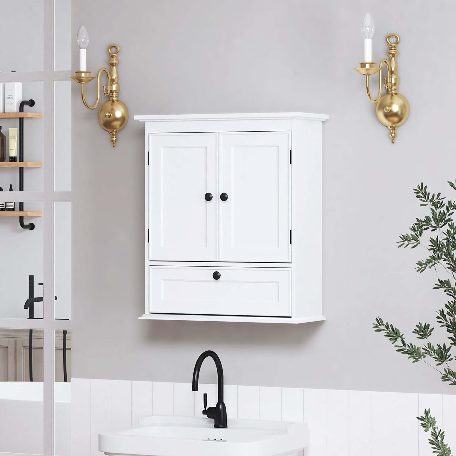Spirich Bathroom Wall Cabinet, White Medicine Cabinet with Doors | Adjustable Shelf, Lower Tilt-Out Cube, FSC-Certified MDF, Space-Saving Concealed Storage for Toiletries, Towels, or Medicine - Image 6