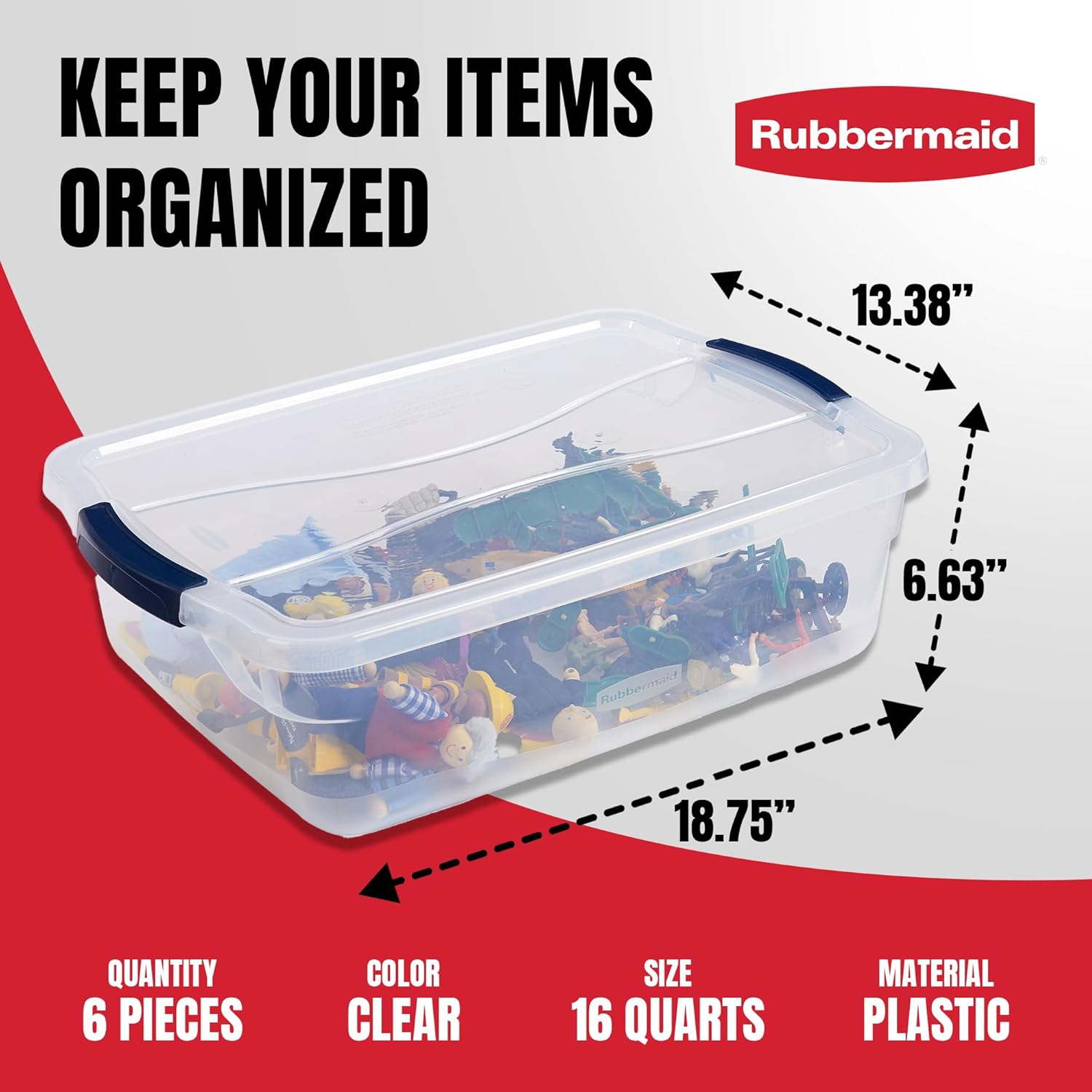 Rubbermaid Cleverstore 17 Qt Clear Storage Bins with Lids, 6-Pack, Stackable, BPA-Free, Made in USA - Image 4