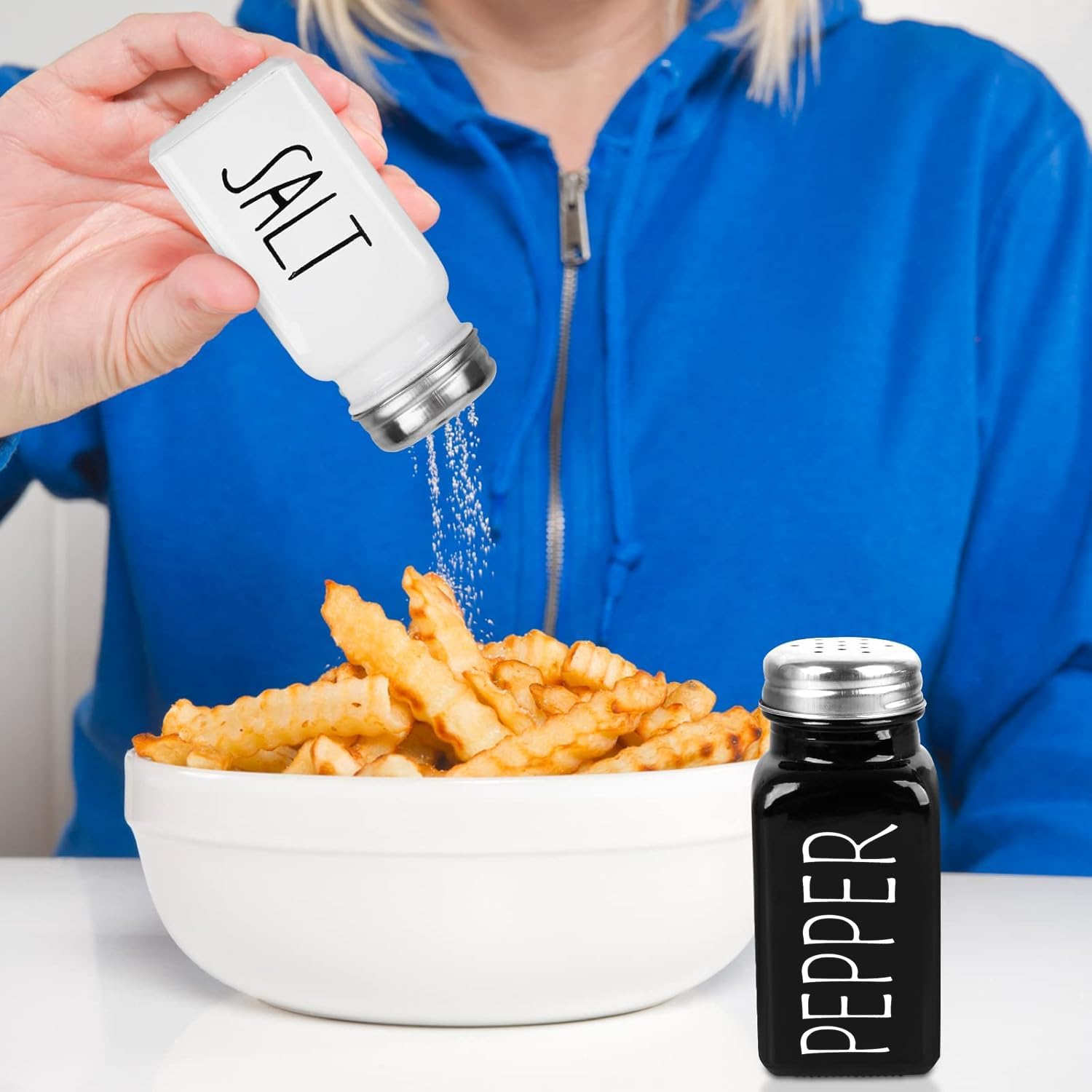 2 Pack Salt and Pepper Shakers Set, Glass Shaker with Stainless Steel Lid, Modern and Cute Farmhouse (Black and White) - Image 6