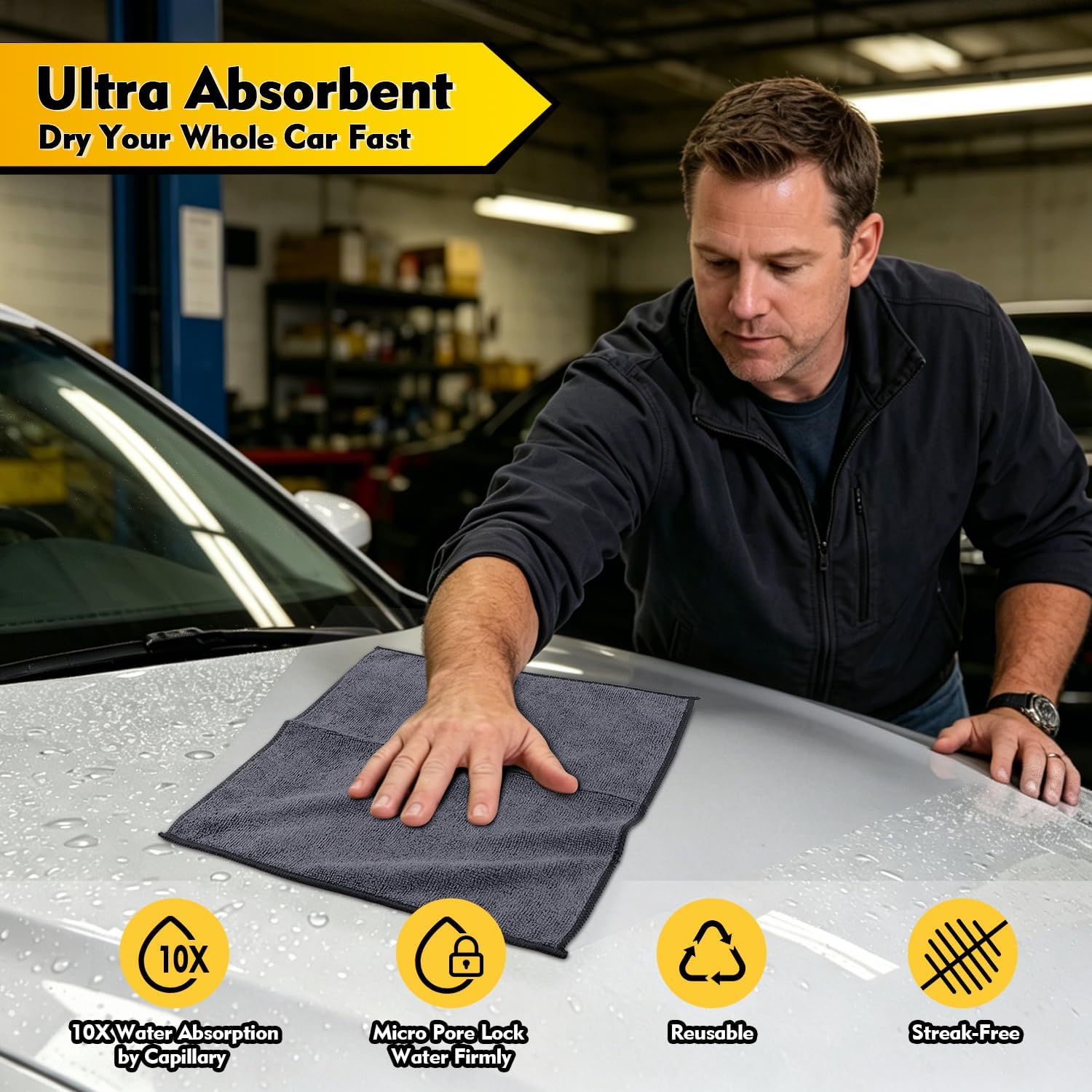 HOMEXCEL Microfiber Cleaning Cloth 12 Pack, 12.5 x 12.5 inch Microfiber Towels for Cars, Ultra Absorbent Washing Cloth, Lint Free Streak Free Cleaning Rags for Car, Kitchen, and Window (Grey) - Image 2