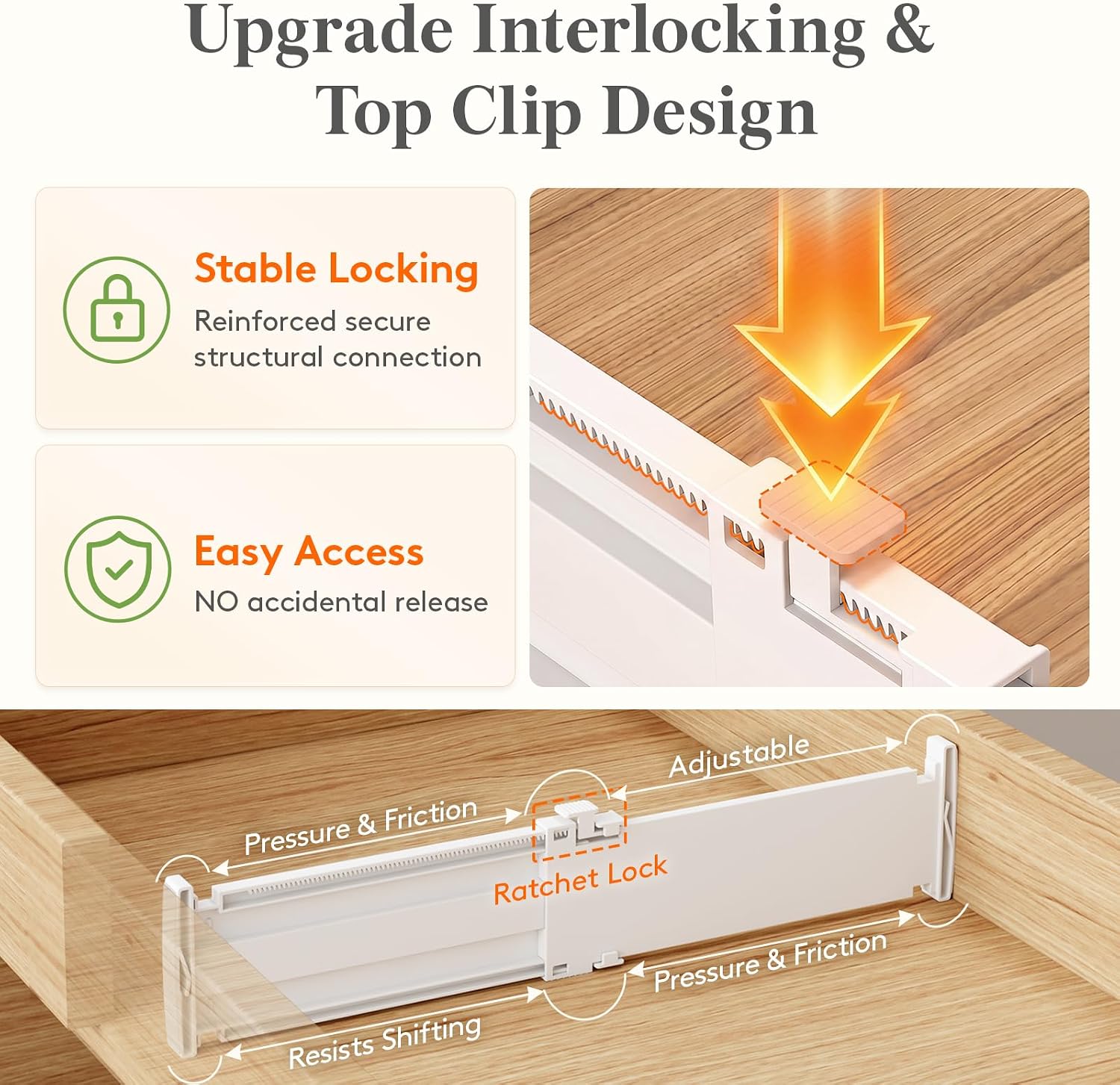 Lifewit Drawer Dividers for Clothes, 3.2" High 10.5"-16.5" Expandable Dresser Drawer Organizers, Adjustable White Plastic Separators for Kitchen, Cabinet, Nursery, Socks & Underwear Storage, 4 Pack - Image 5