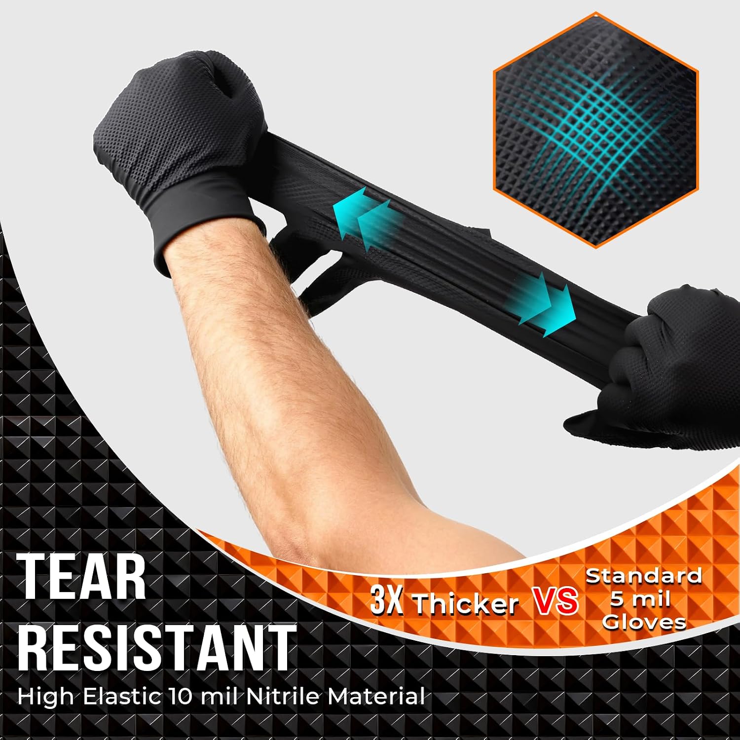 ANBOSON 10 Mil Heavy Duty Diamond Texture Nitrile Gloves, X-Large, 100 Ct | 10 Mil Diamond Grip, Heavy Duty Protection, Industrial Work, Automotive Repair, Mechanics, Equipment Maintenance, Secure Grip - Image 2