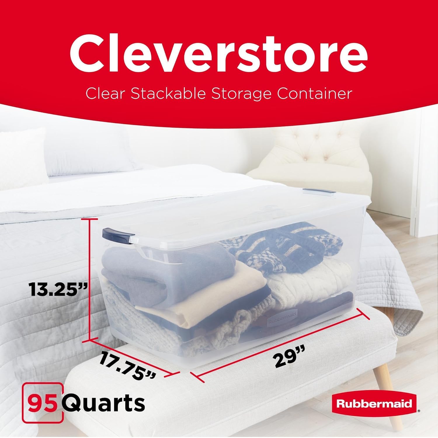 Rubbermaid Cleverstore 95 Qt Clear Storage Bins with Lids, 4-Pack, Stackable, BPA-Free, Made in USA - Image 2