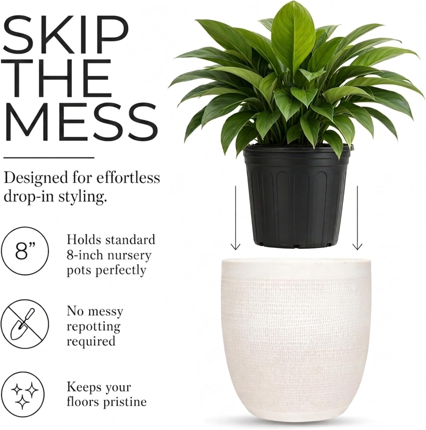 Creative Co-Op Large Matte White Embossed Stoneware Planter - Image 8