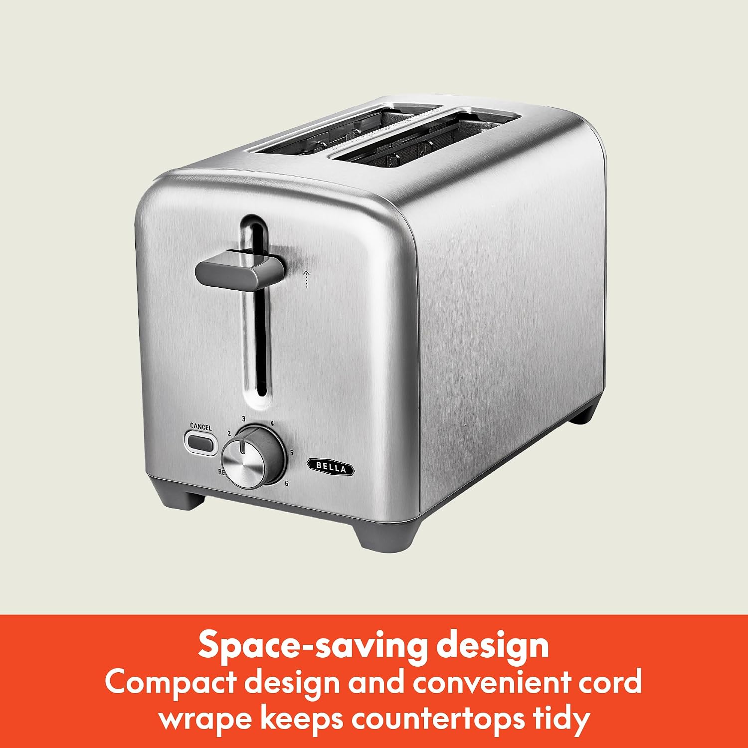 bella Stainless Steel 2 Slice Toaster with Extra Wide Slots & Removable Crumb Tray - 6 Browning Options, Auto Shut Off & Reheat Function - Toast Bread, Bagel & Waffle - Image 2