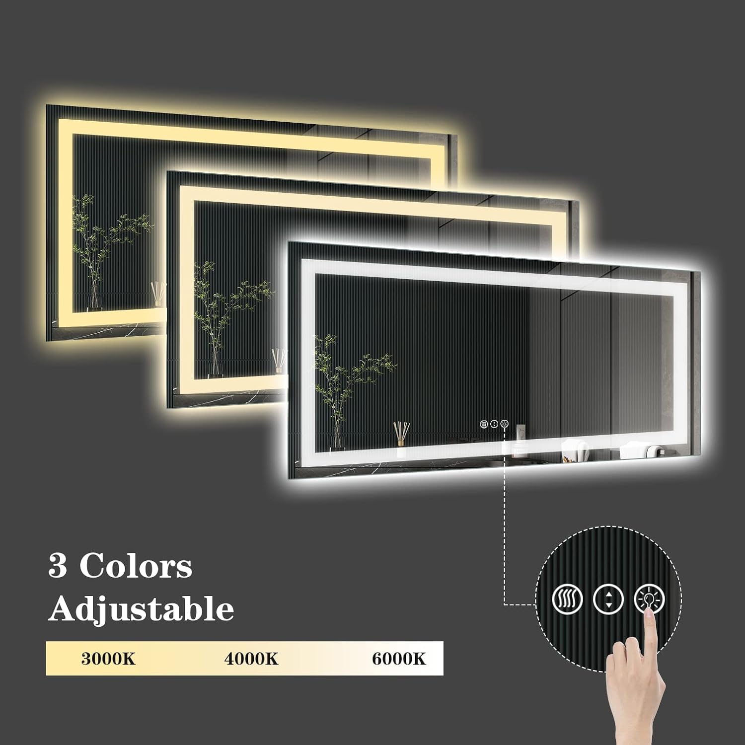 Amorho LED Bathroom Mirror, 55" X30" Mirror with Front Light and Backlit, Dimmable Bathroom Mirrors for Wall, Anti-Fog, Memory, 3 Colors, Double LED Lights, Shatter-Proof, ETL Listed - Image 2