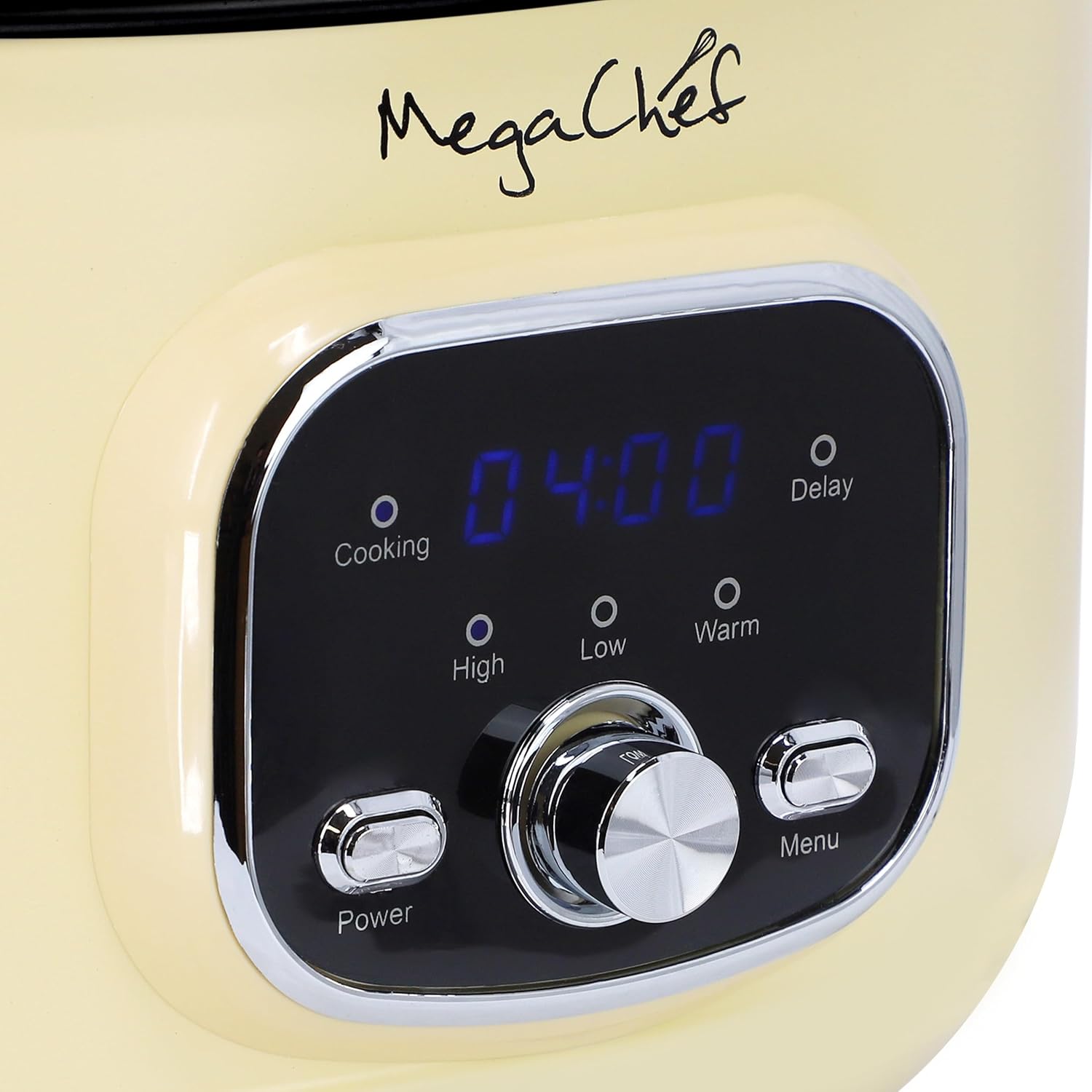 MegaChef 3.7 Quart Oval Electric Digital Slow Cooker with Black Stoneware Crock, Adjustable Timer & Temperature Control, Delay, High, Low & Warm Settings - Versatile Cooking Appliance (Cream) - Image 4