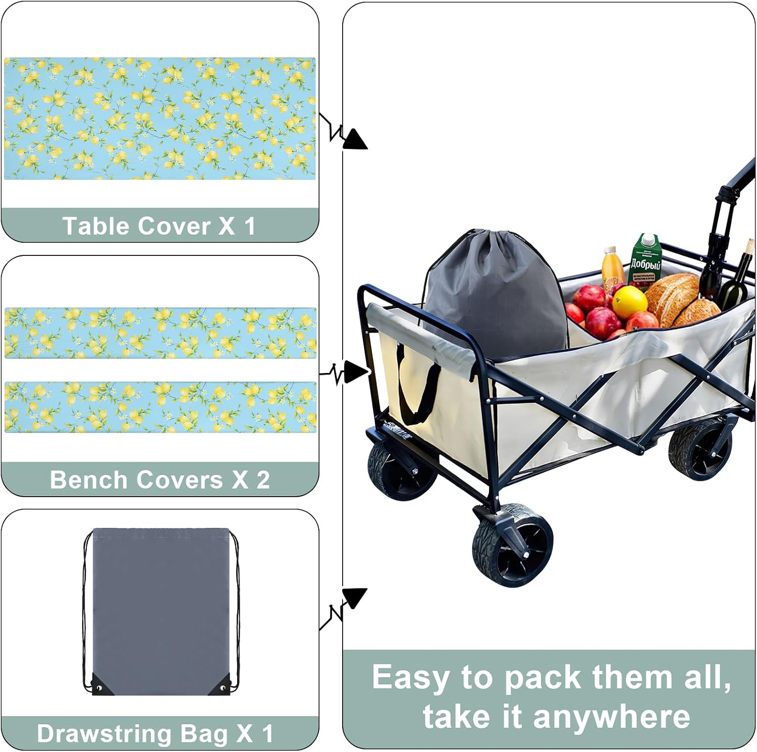 misaya Picnic Table Cover with Bench Cover, Waterproof Elastic Fitted Tablecloth for 6 Foot Tables, Rectangle Washable Polyester Fabric Tablecloths for Picnic, Camping, Outdoor (Lemon, 30" x 72") - Image 6