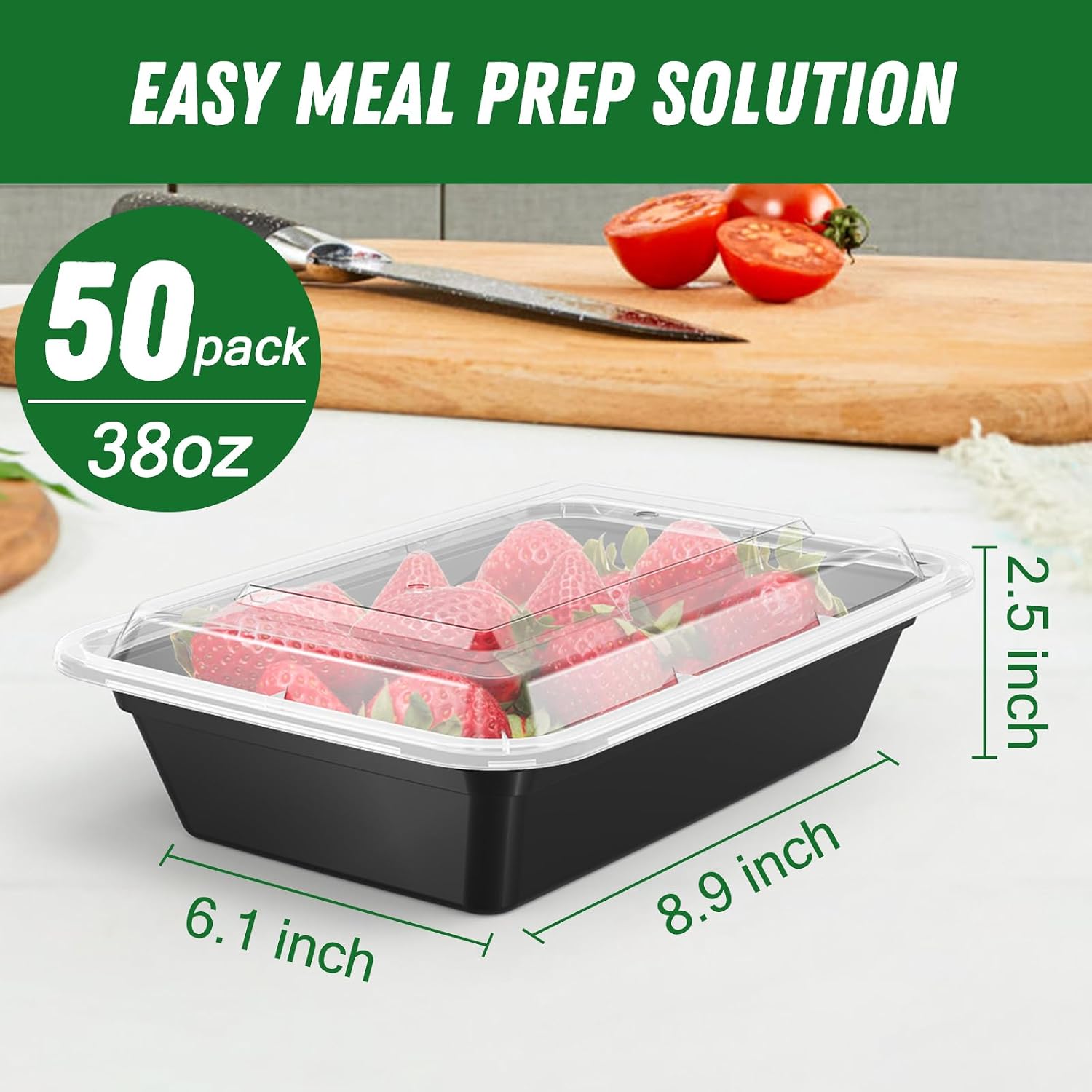 Dealusy 50 Pack (100-Piece) 38 oz Meal Prep Containers Reusable with Lids, Sturdy Leakproof & Food Safe, Microwave, Freezer, Dishwasher Safe Prep Containers, To Go Take Out Plastic Food Storage - Image 2