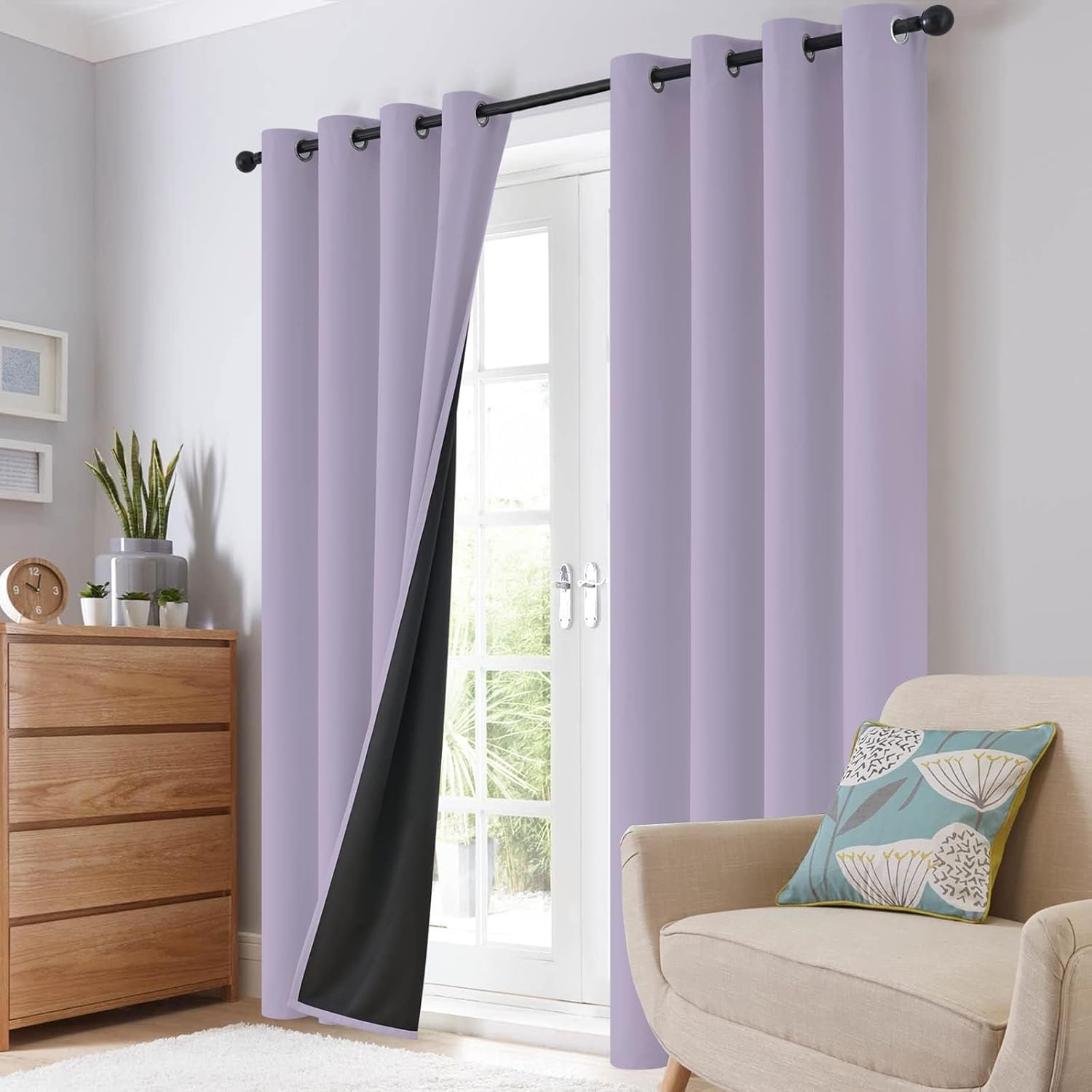 SimpleHome Lilac 100% Blackout Curtains Room Darkening Living Room 63 Inch | Curtains for Bedroom,Thermal Insulated Grommet Window Drapes,Curtains for Living Room with Black Back,38 x 63 Inch,2 Panels - Image 8
