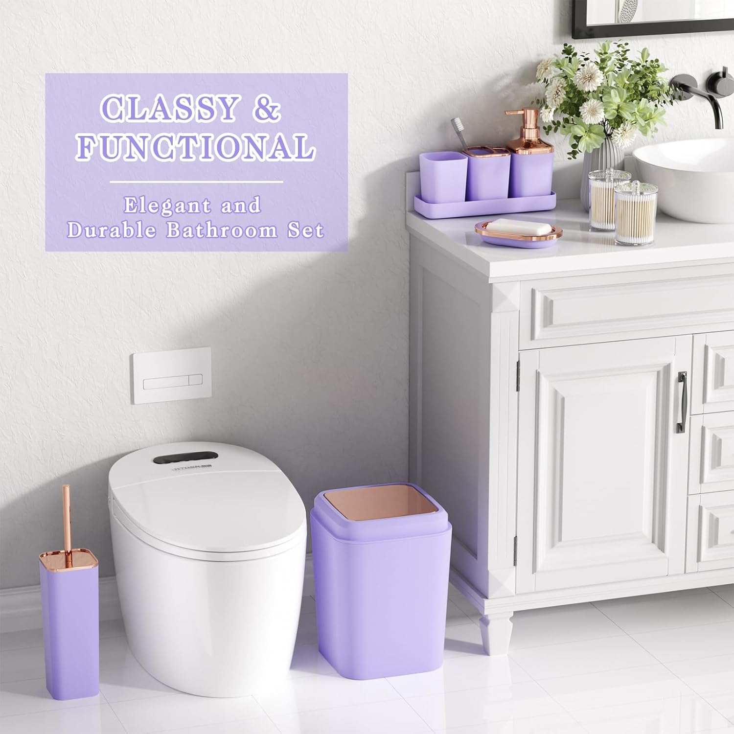 XLHOMO Bathroom Accessory Set–Bathroom Sets with Shower Curtain and Rugs, Non Slip Bathroom Rugs Super Absorbent, Light Purple Ombre Shower Curtain with Hooks, Lavender Bathroom Sets Complete for Home - Image 3