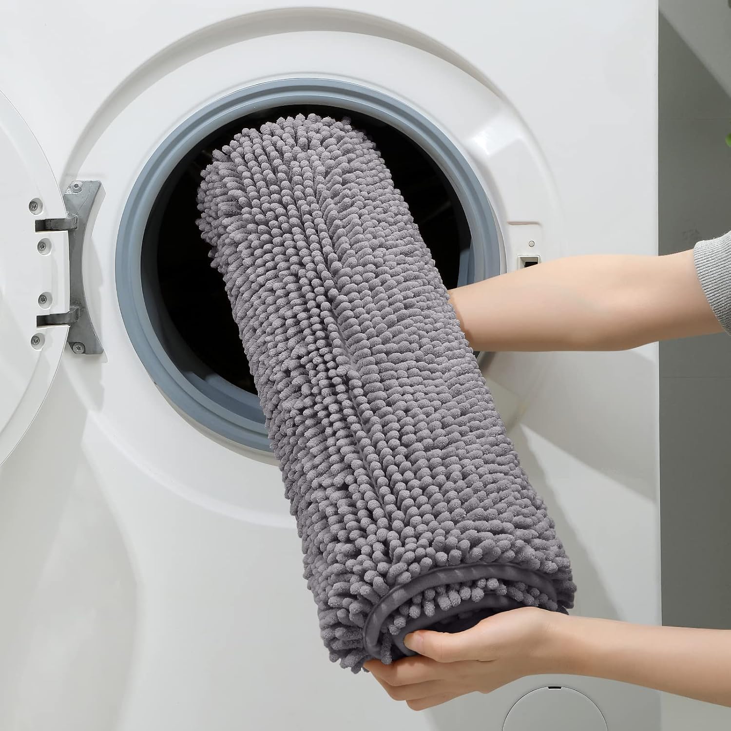 HOMEIDEAS 3 Pieces Bathroom Rugs, Soft Thick Absorbent Chenille Bath Mats, Washable Non-Slip Floor Rugs for Shower & Bath, Grey - Image 6
