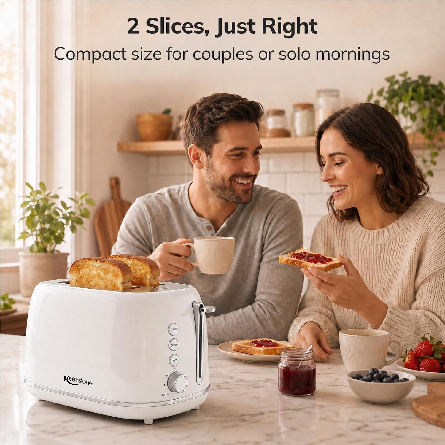 Keenstone Toaster 2 Slice, Retro Wide Slot Stainless Steel Toaster with 6 Browning Levels, Reheat & Defrost, for Bagel, Toast, Bread, Kitchen Essentials, Removable Crumb Tray, White - Image 7