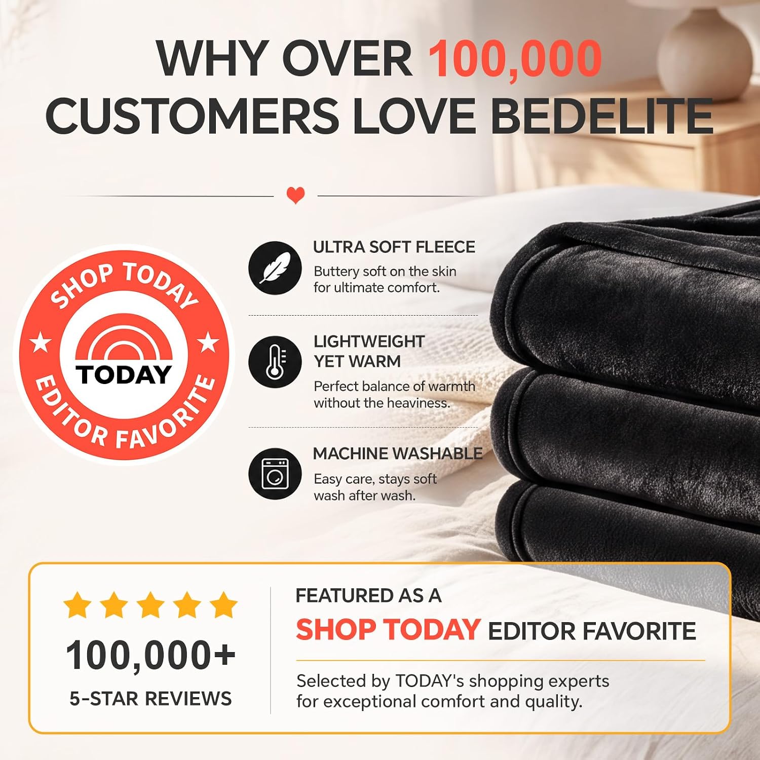 BEDELITE Fleece Blanket Black Throw Blankets for Couch & Bed, Luxury Plush Cozy Fuzzy Blanket 50x60 inches, Super Soft Warm Lightweight Throw Blanket for Travel Camping - Image 2