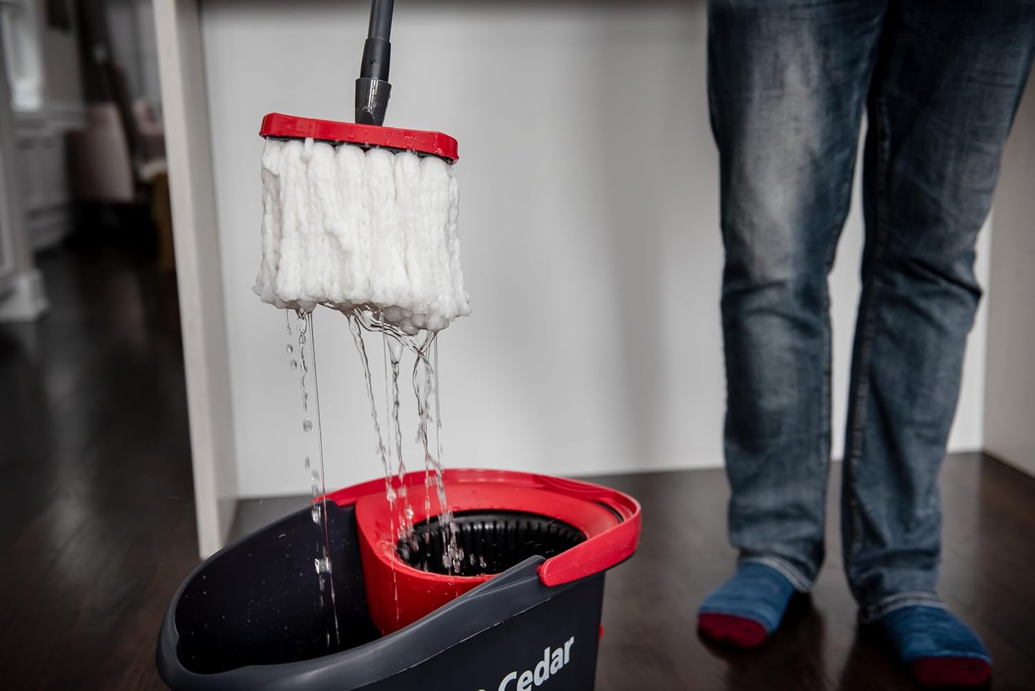 O-Cedar EasyWring Microfiber Spin Mop & Bucket Floor Cleaning System + 2 Extra Refills, Red/Gray - Image 11