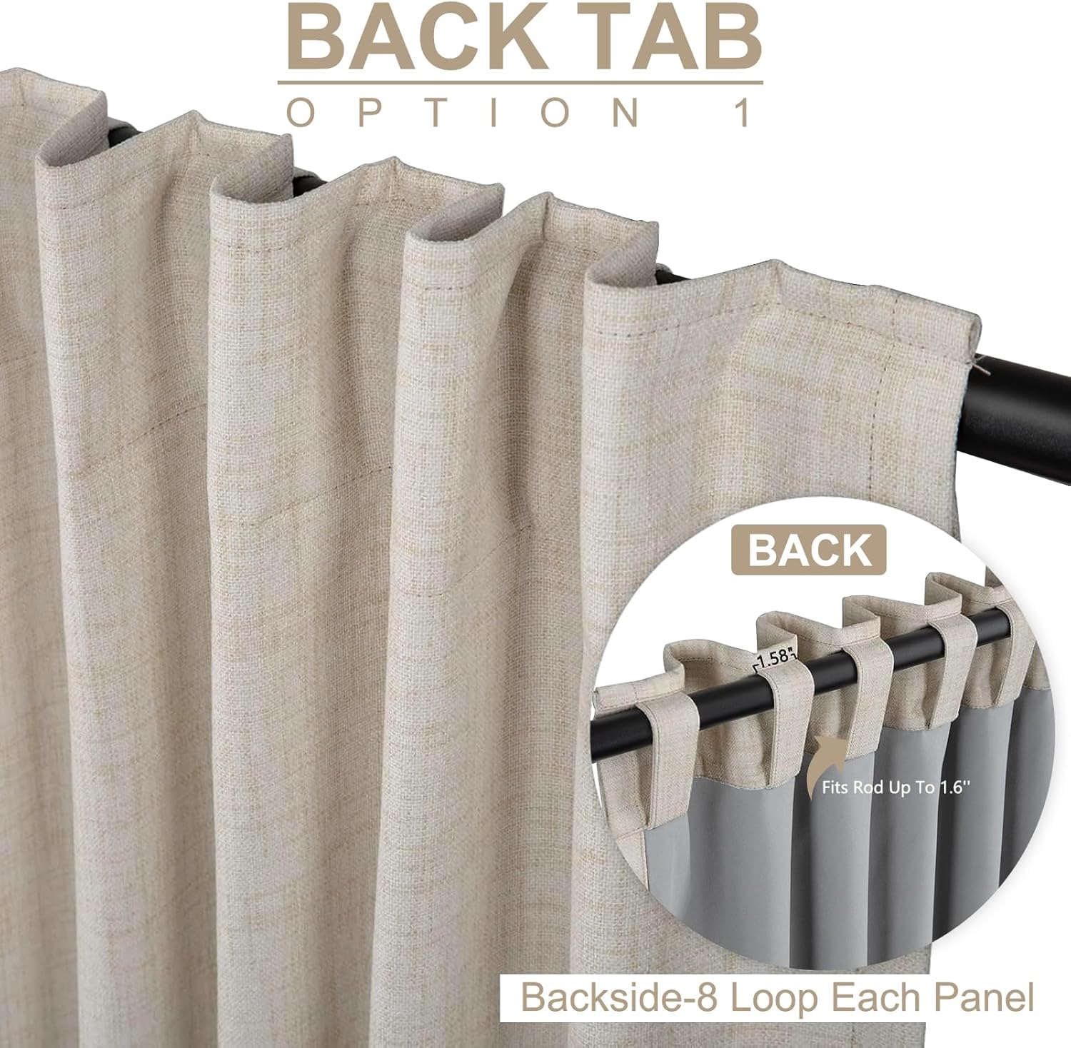 100% Blackout Shield Linen Textured Total Blackout Curtains for Bedroom 84 Inches Long, Back Tab/Rod Pocket Living Room Drapes, Thermal Insulated Blackout Curtains 2 Panels Set, 50" W x 84" L, Cream - Image 3